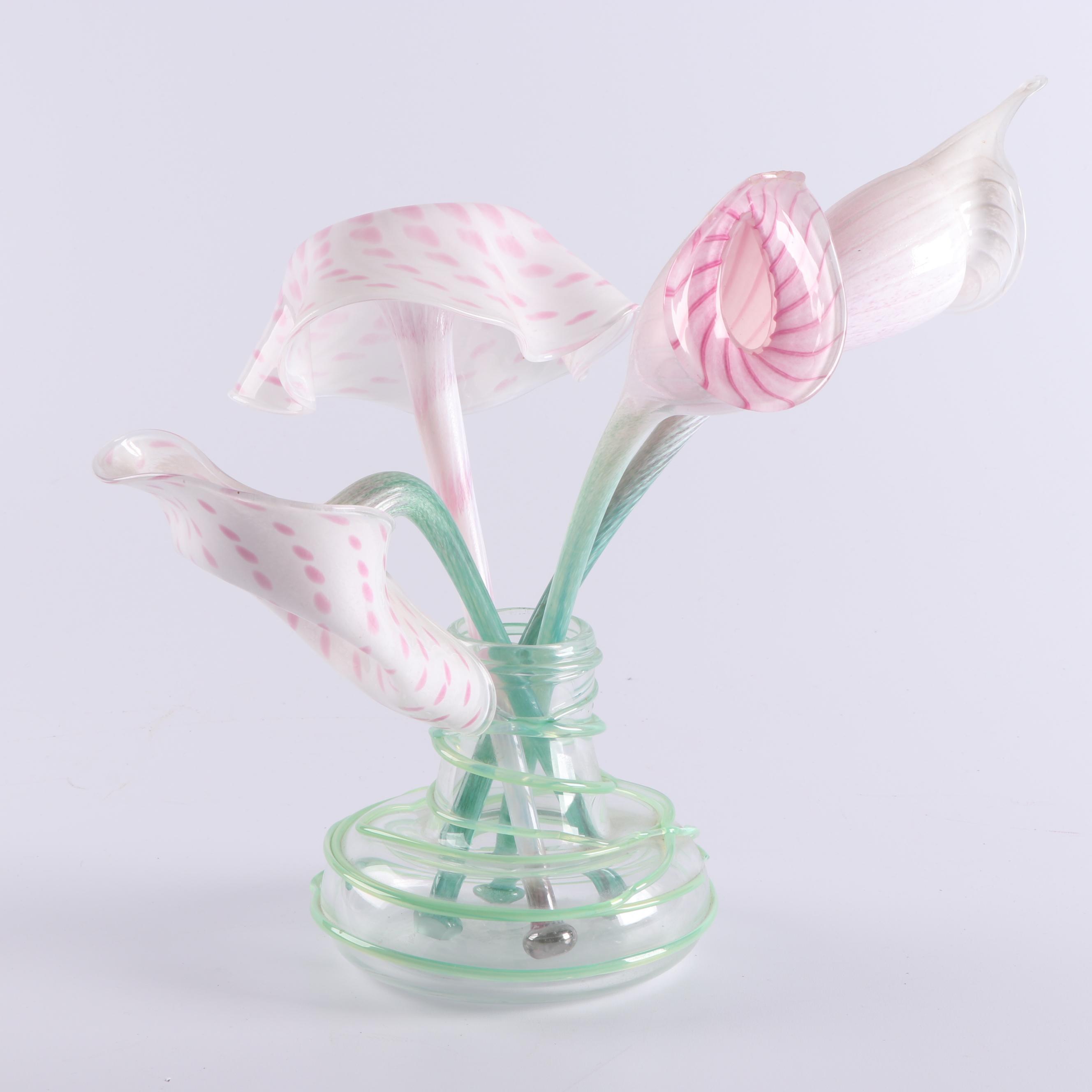 Cam Langley Art Glass Flowers in Blown Glass Vase