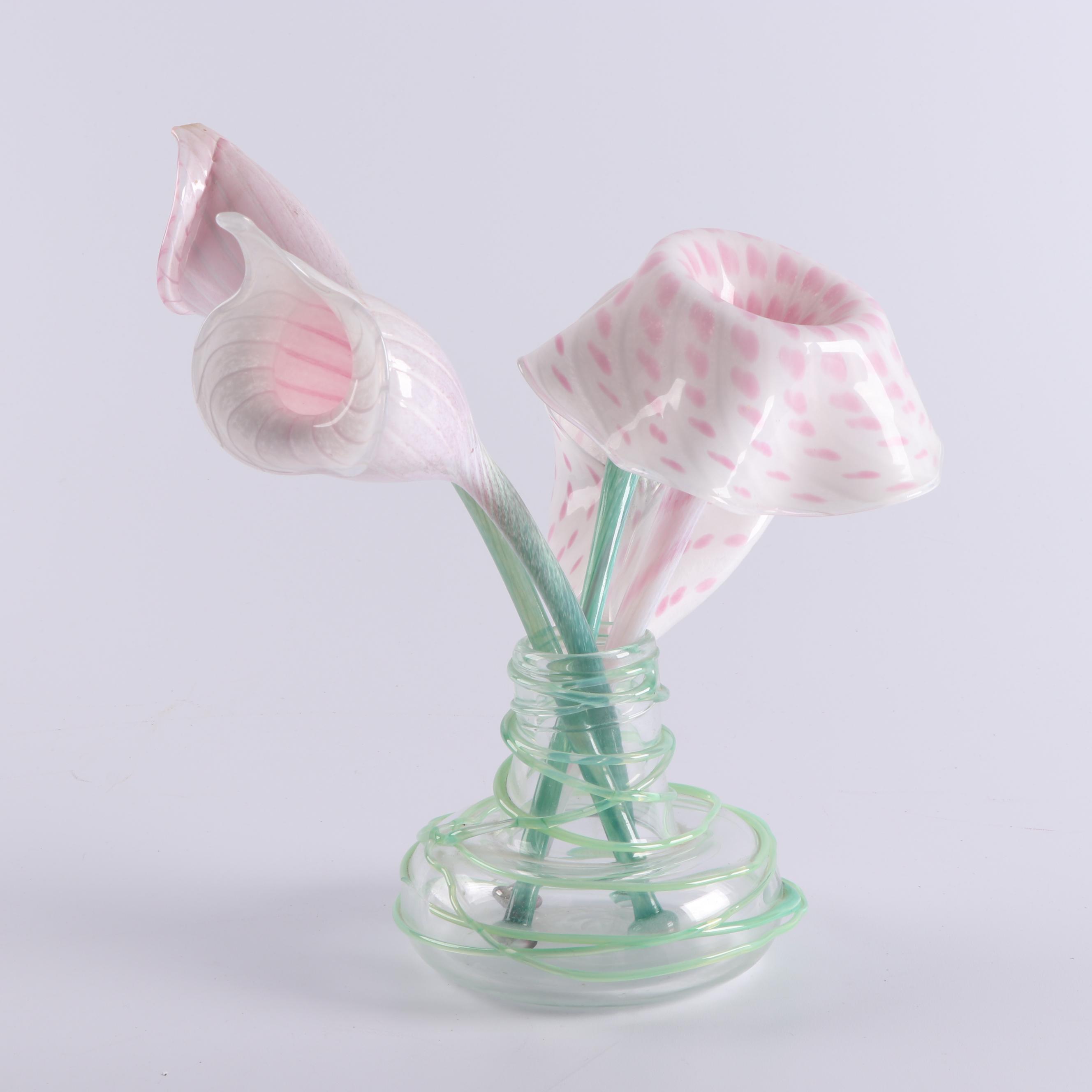 Cam Langley Art Glass Flowers in Blown Glass Vase