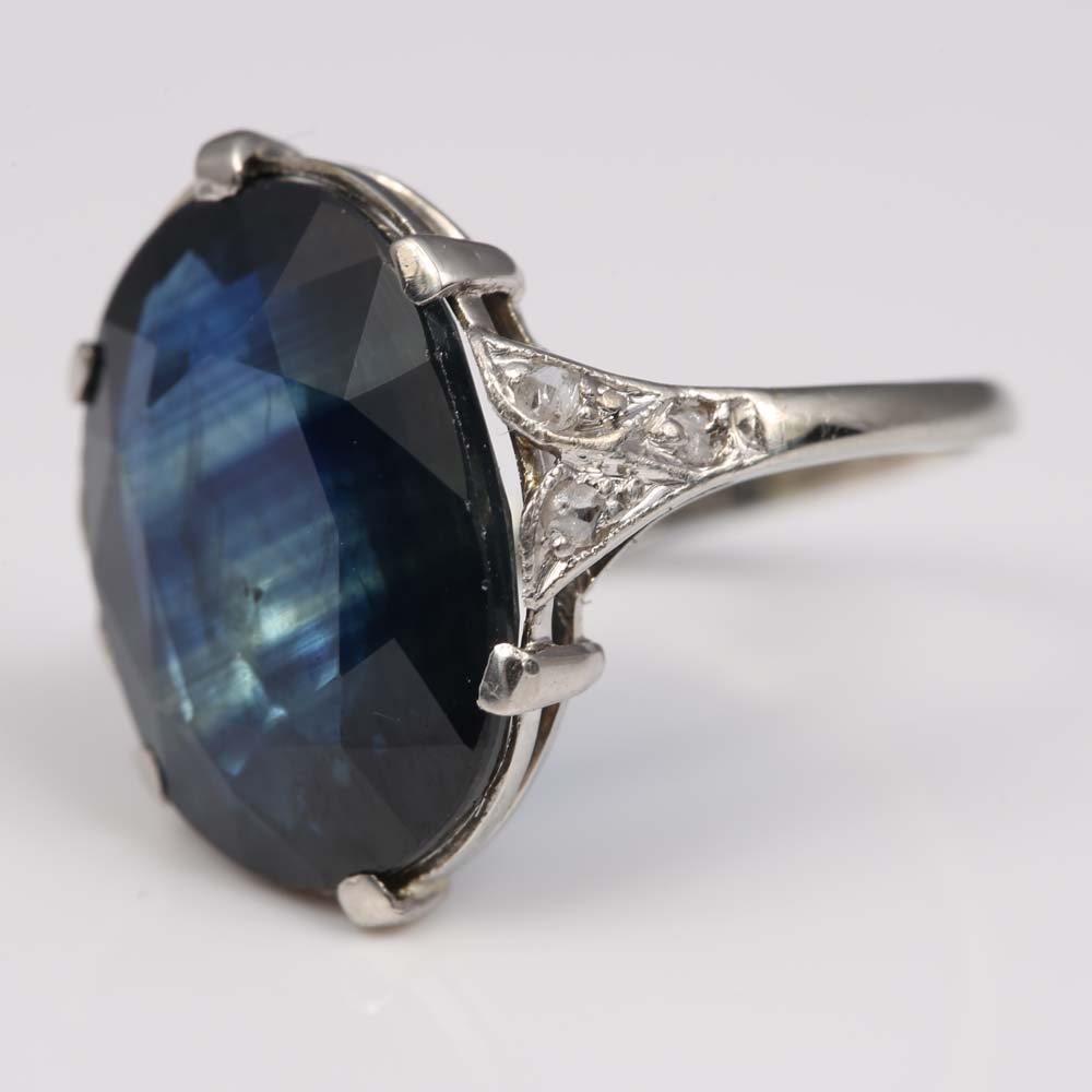Vintage Platinum 7.84 Carat Sapphire and Diamond Ring