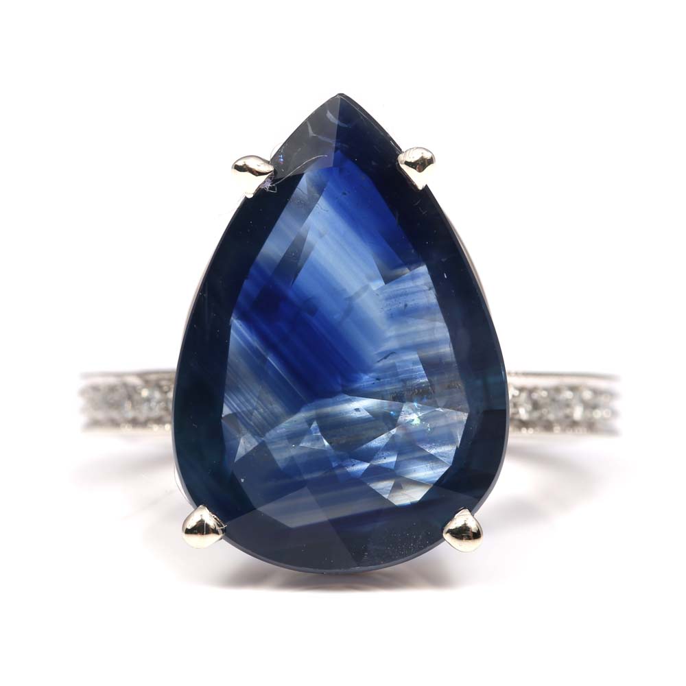14K White Gold 7.06 Carat Sapphire and Diamond Ring