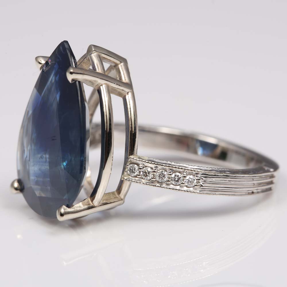 14K White Gold 7.06 Carat Sapphire and Diamond Ring