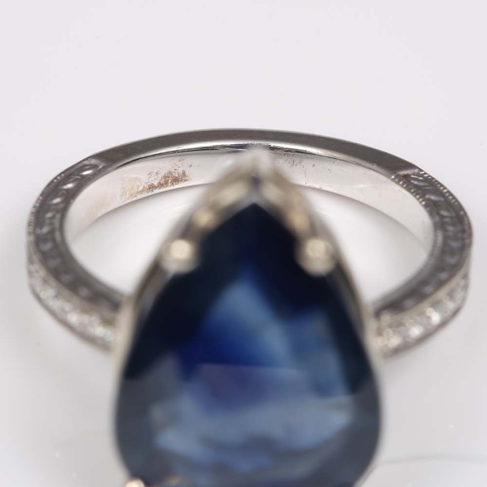 14K White Gold 7.06 Carat Sapphire and Diamond Ring