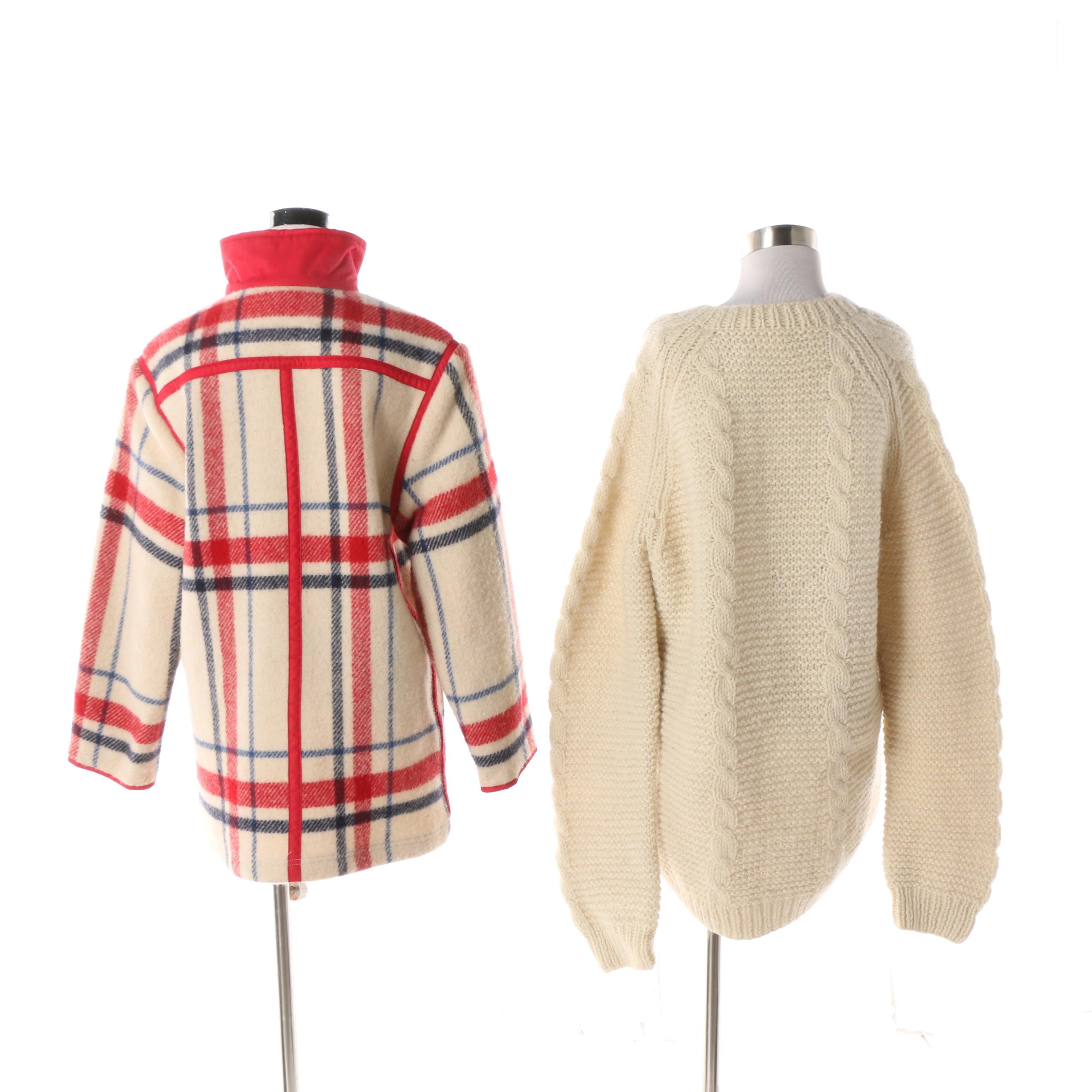 Women's Brooks Brothers Plaid Wool Duffel Coat and Greek Knitwear Wool Sweater