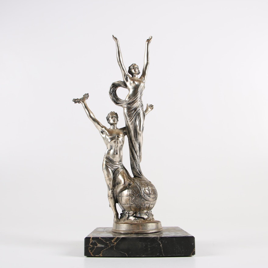 Cast Metal Couple Victory Trophy with Marble Base