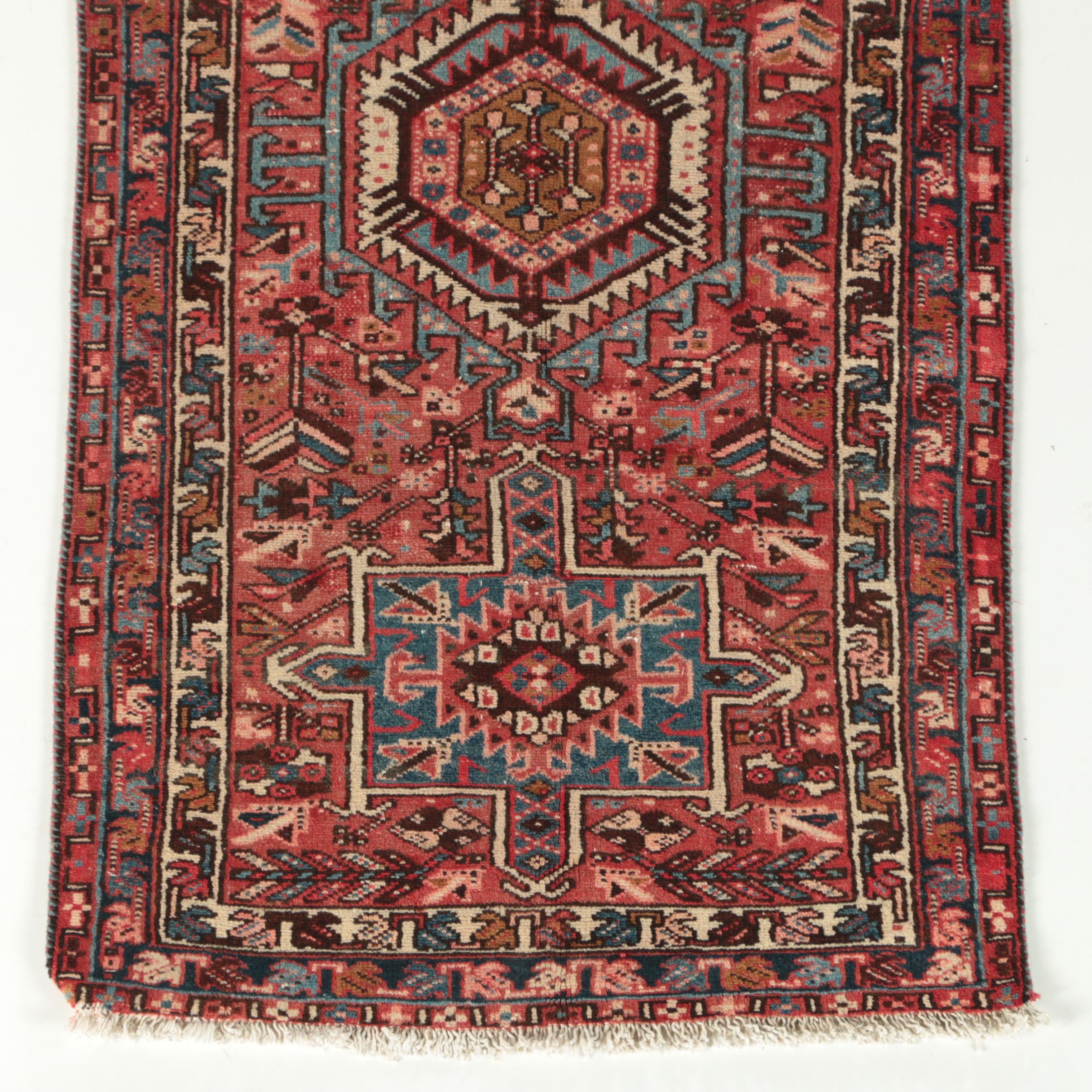 Hand-Knotted Persian Karaja Heriz Wool Carpet Runner