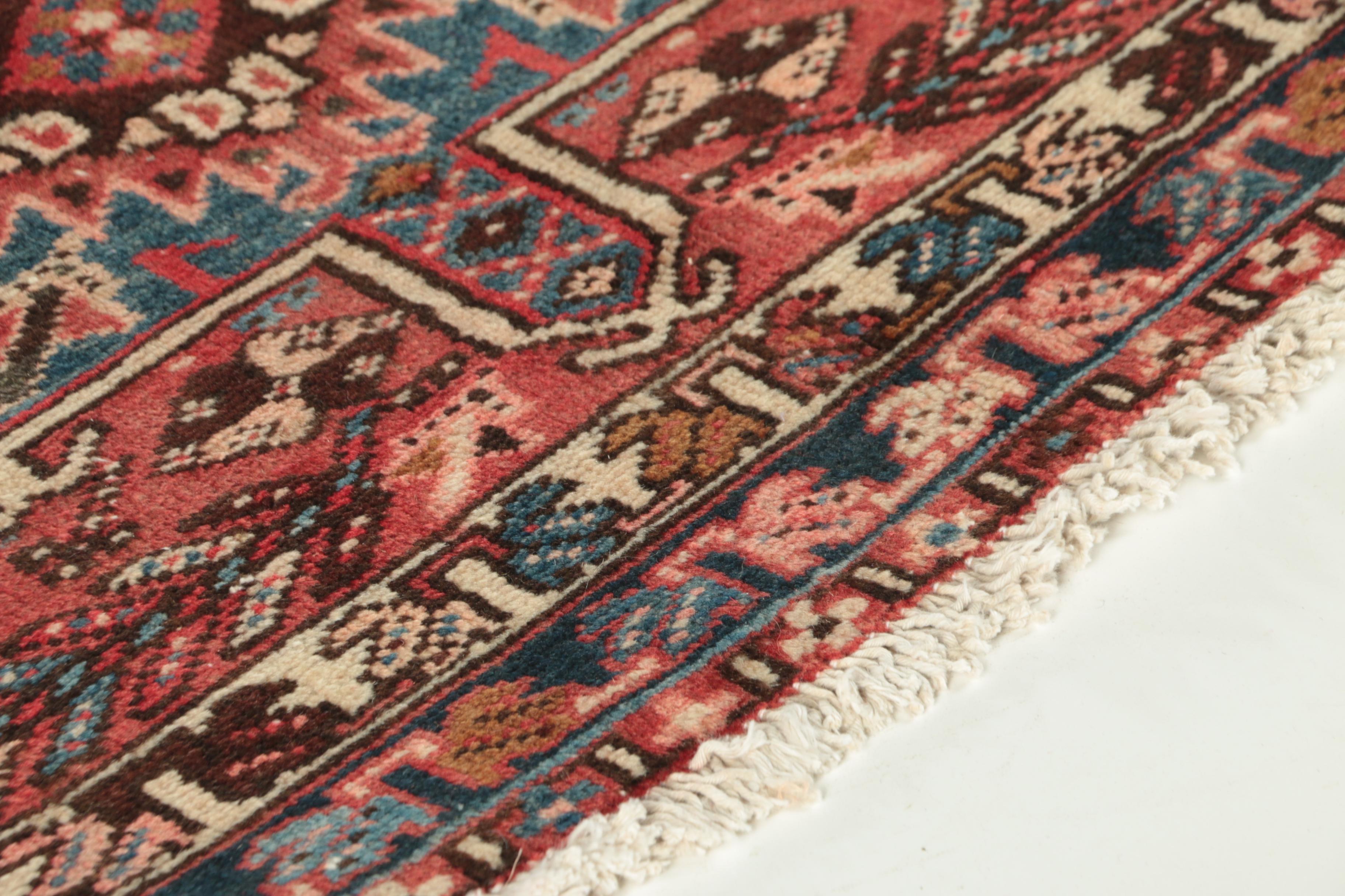 Hand-Knotted Persian Karaja Heriz Wool Carpet Runner