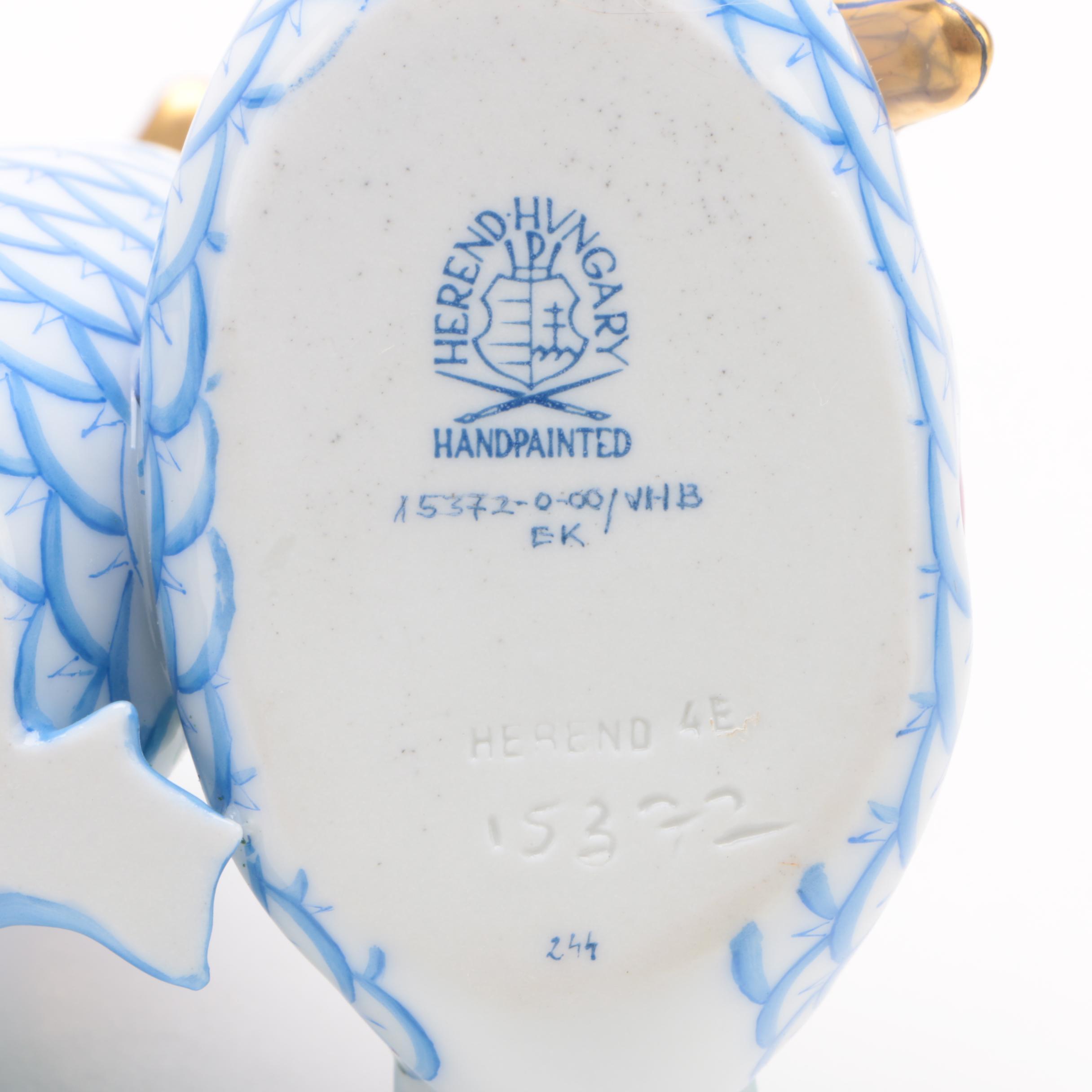 Herend "Pair of Ducks" Hand-Painted Porcelain Figurines in Blue