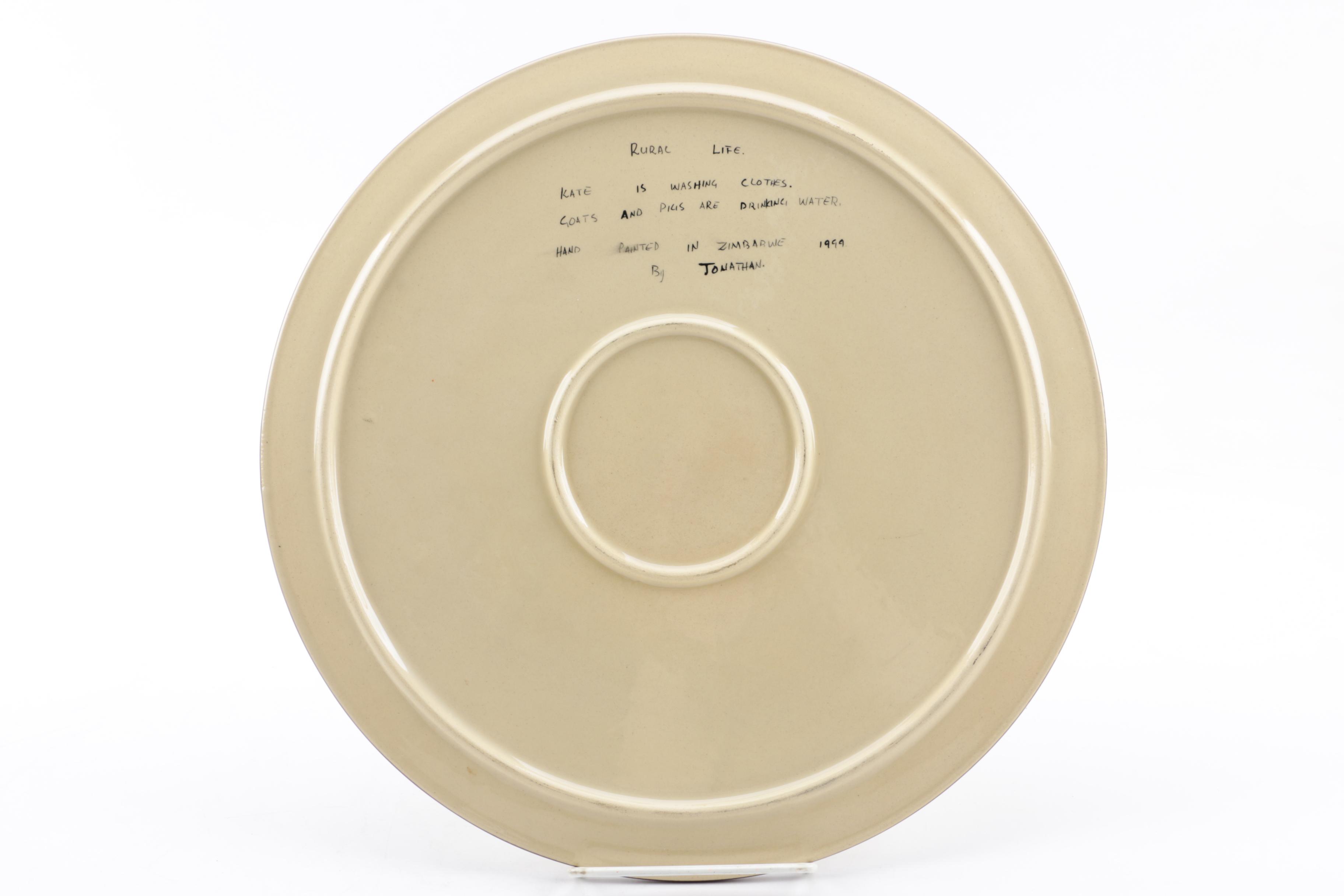 Zimbabwean Hand-Painted "Rural Life" Ceramic Charger by Jonathan