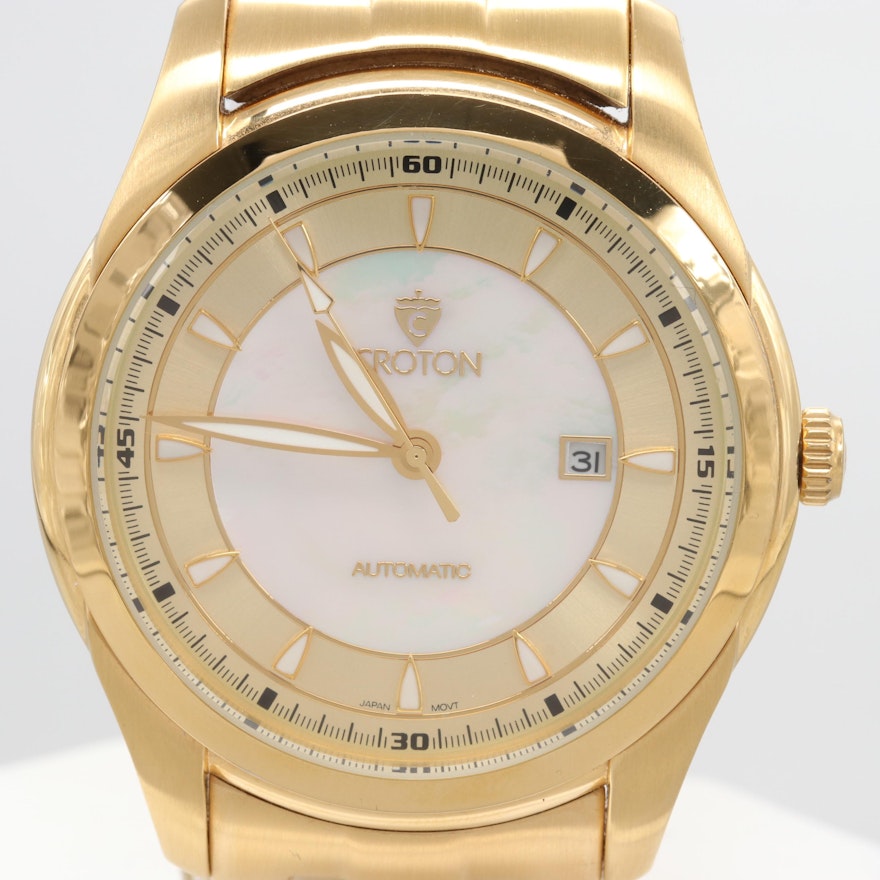 Croton Gold Tone Mother of Pearl Dial Automatic Wristwatch