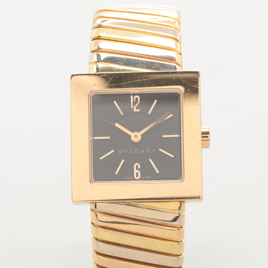 Bulgari Tubogas 18K Gold Quartz Wristwatch With Tri-Color Gold Band