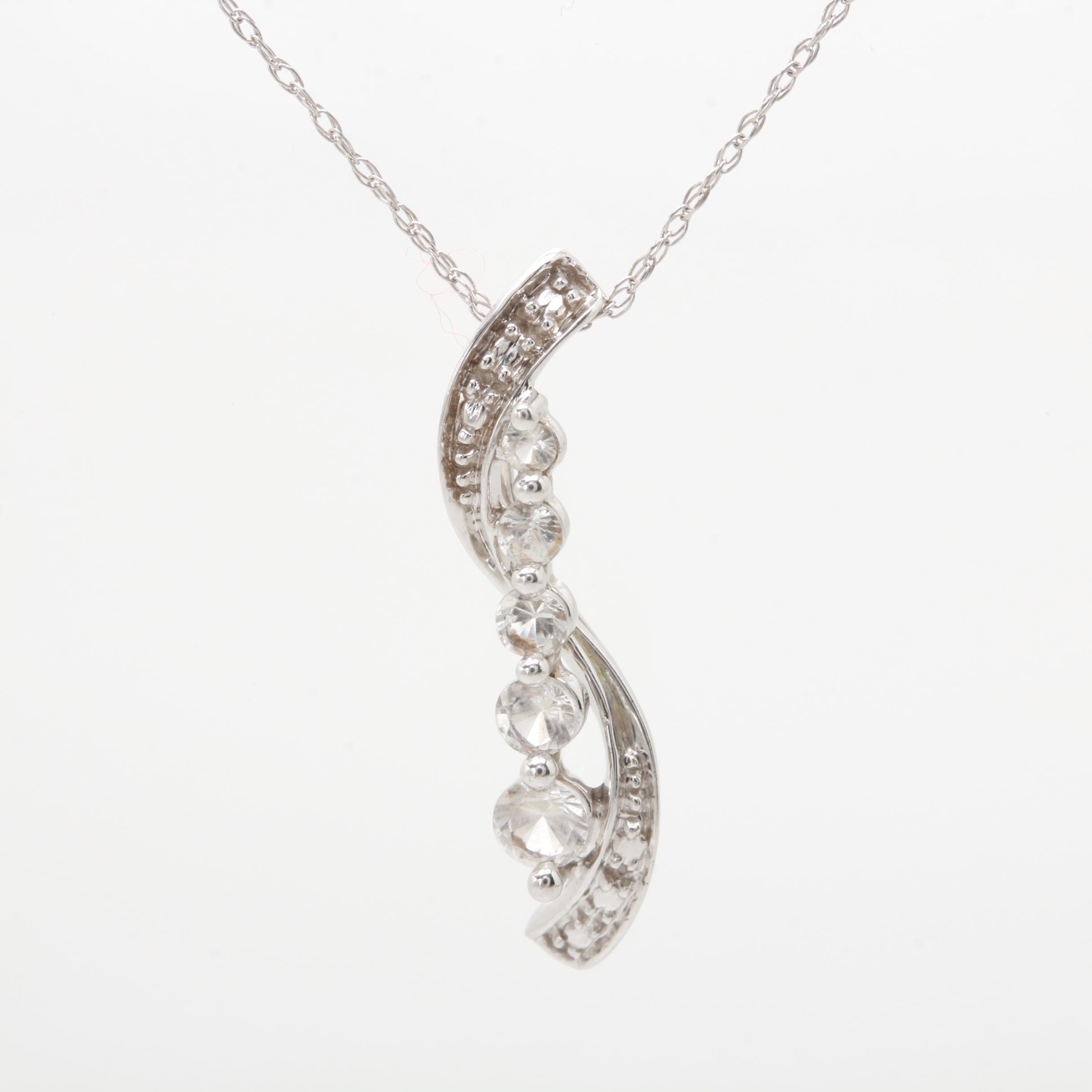 10K White Gold White Sapphire Pendant Necklace