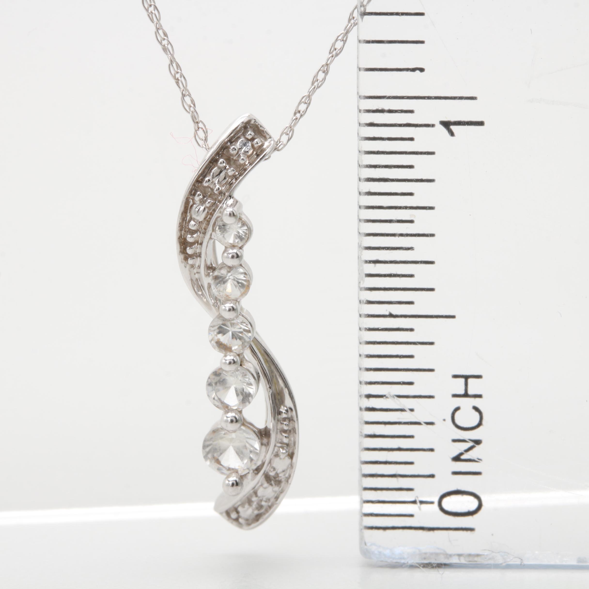10K White Gold White Sapphire Pendant Necklace