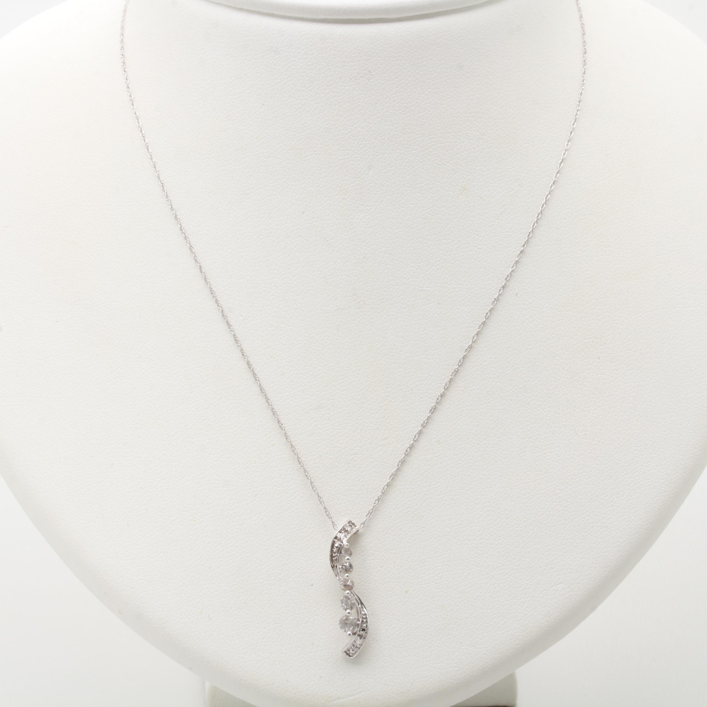10K White Gold White Sapphire Pendant Necklace