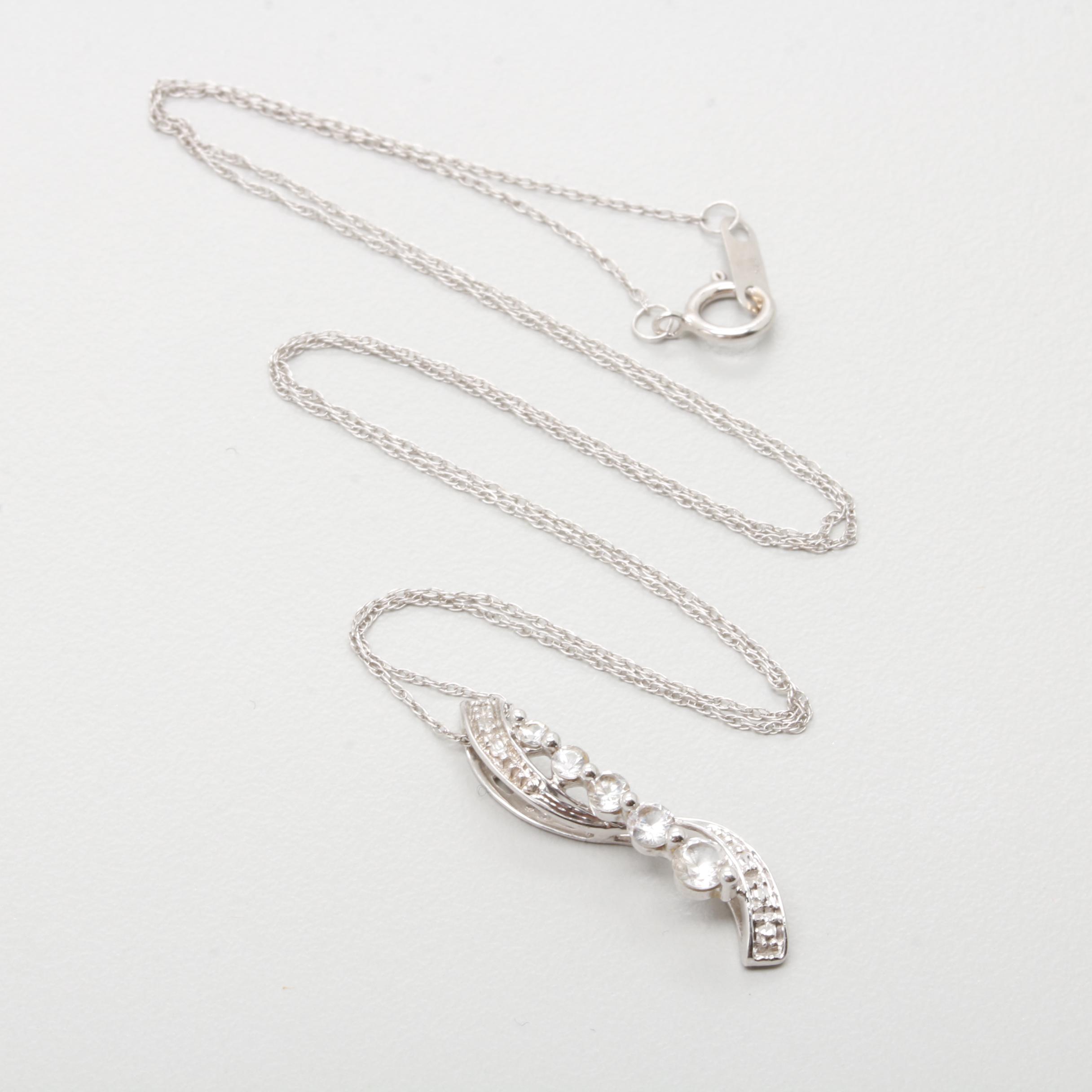 10K White Gold White Sapphire Pendant Necklace