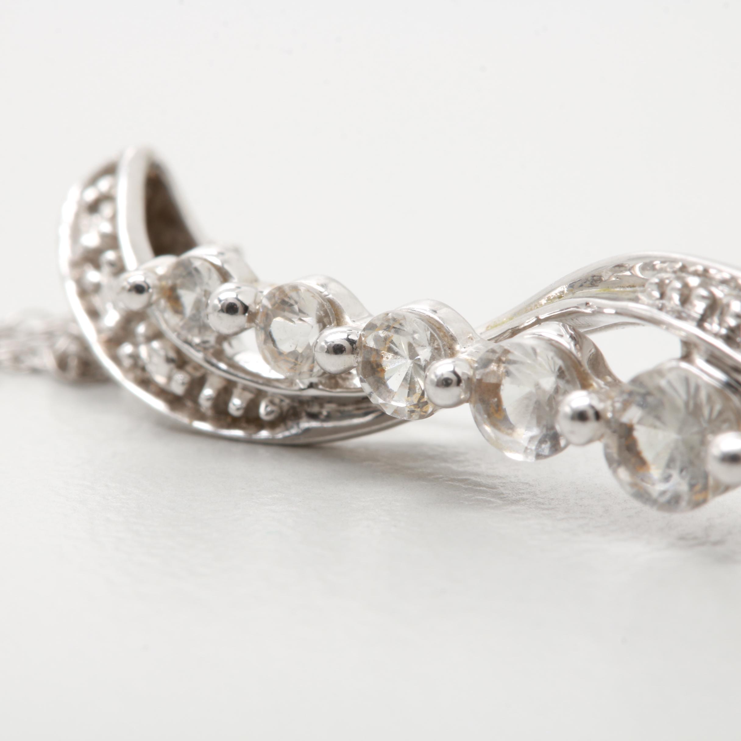 10K White Gold White Sapphire Pendant Necklace