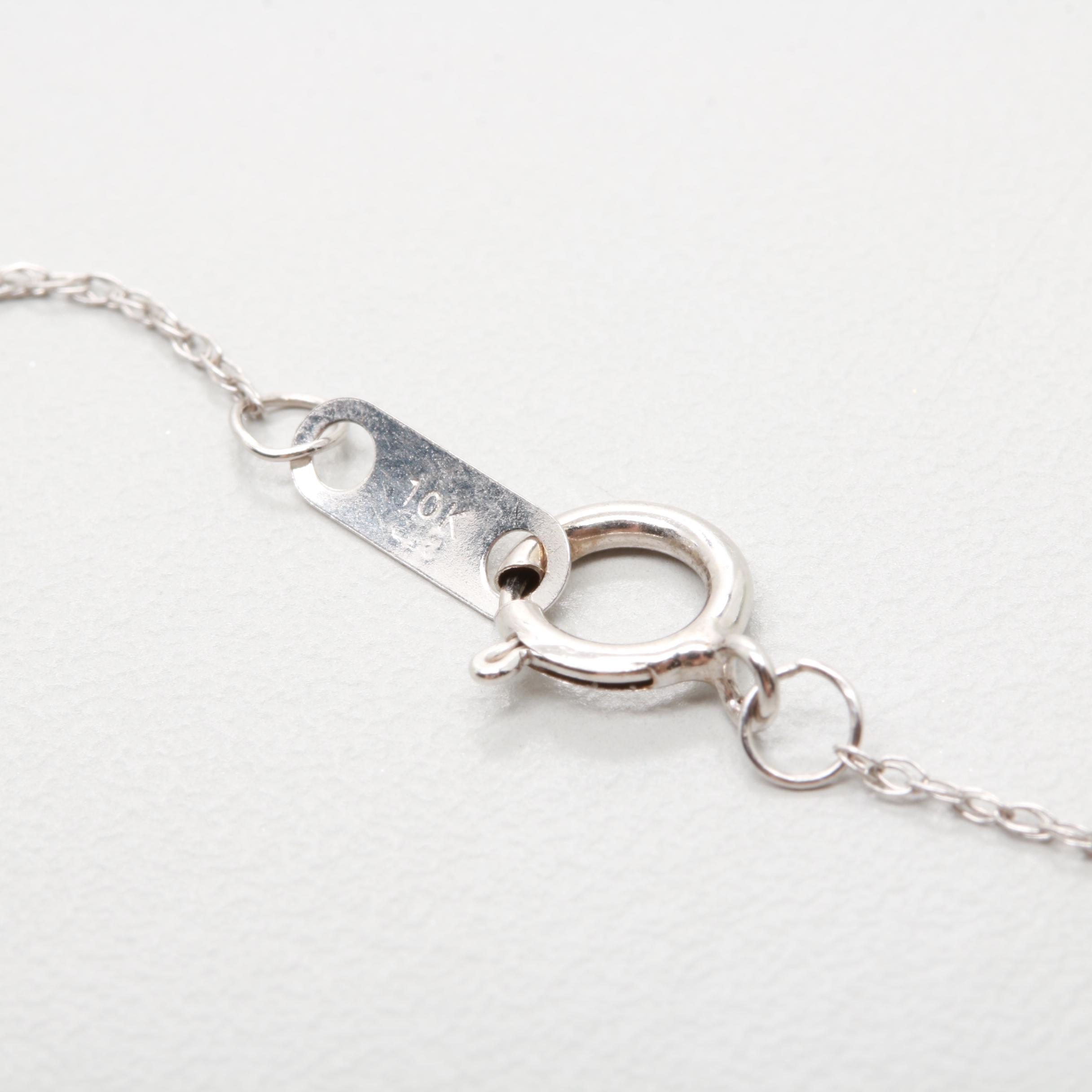 10K White Gold White Sapphire Pendant Necklace