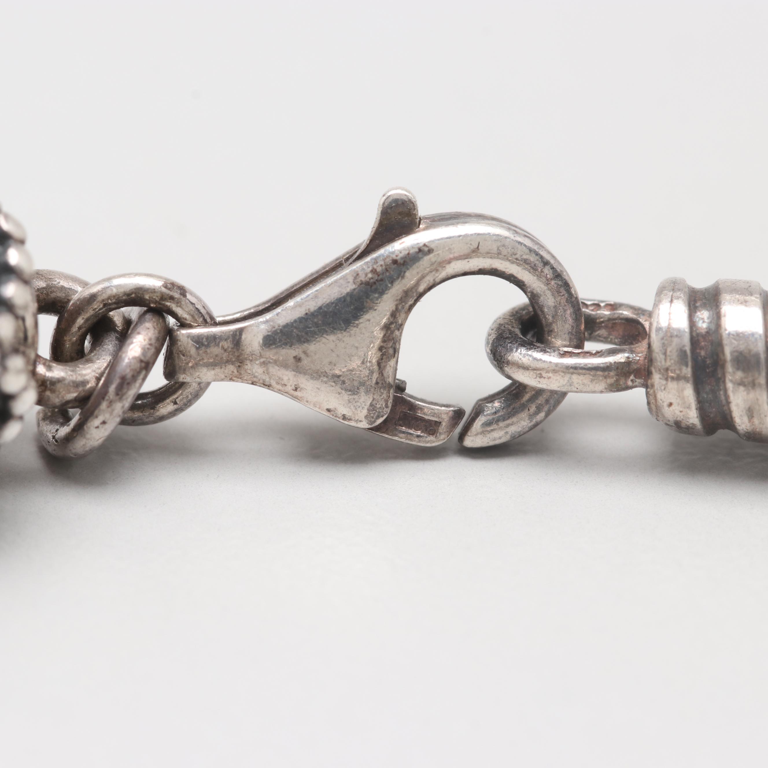 Sterling Silver Cubic Zirconia & Glass Barrel Charm Bracelet with Pandora Charms