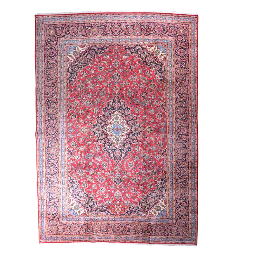 Hand-Knotted Indo-Persian Kashan Wool Room Sized  Rug