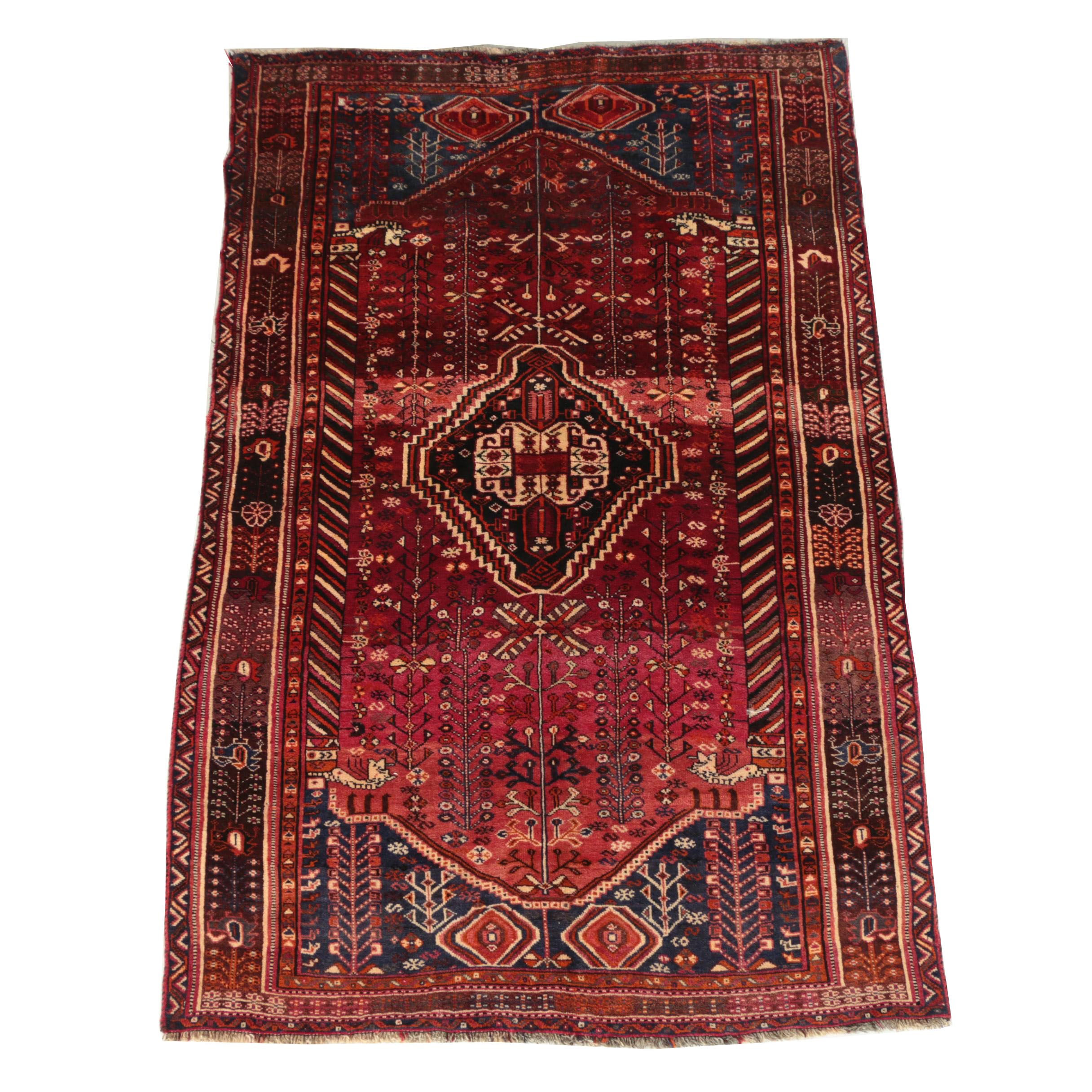 Hand-Knotted Persian Qashqai Wool Rug