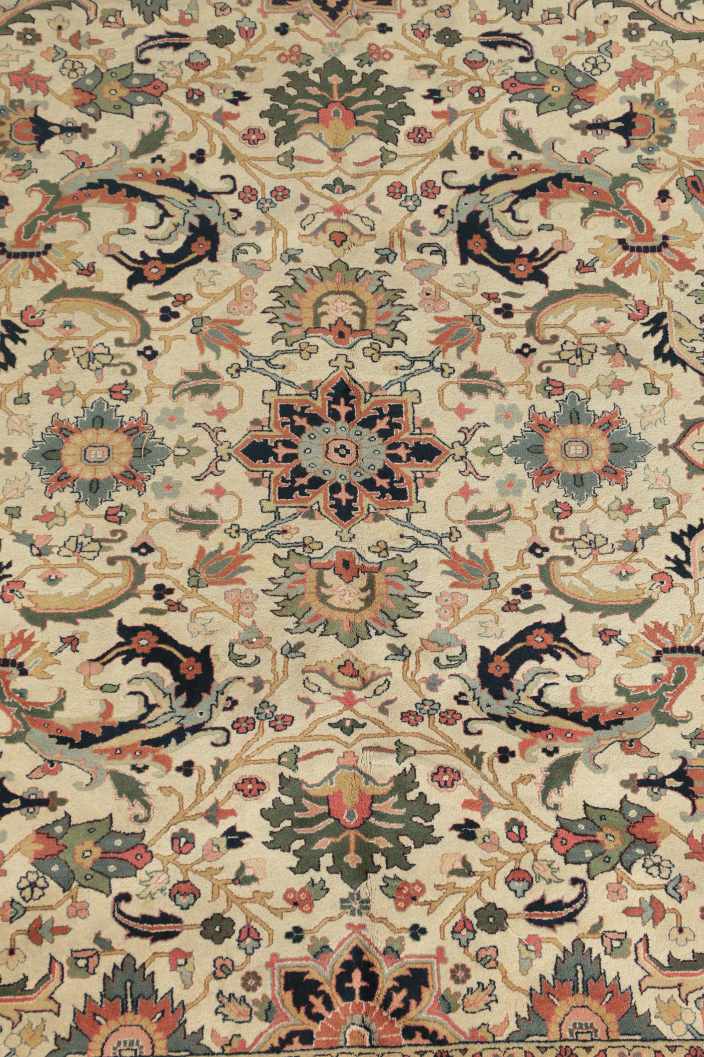 Finely Hand-Knotted Indo-Persian Serapi Wool Rug
