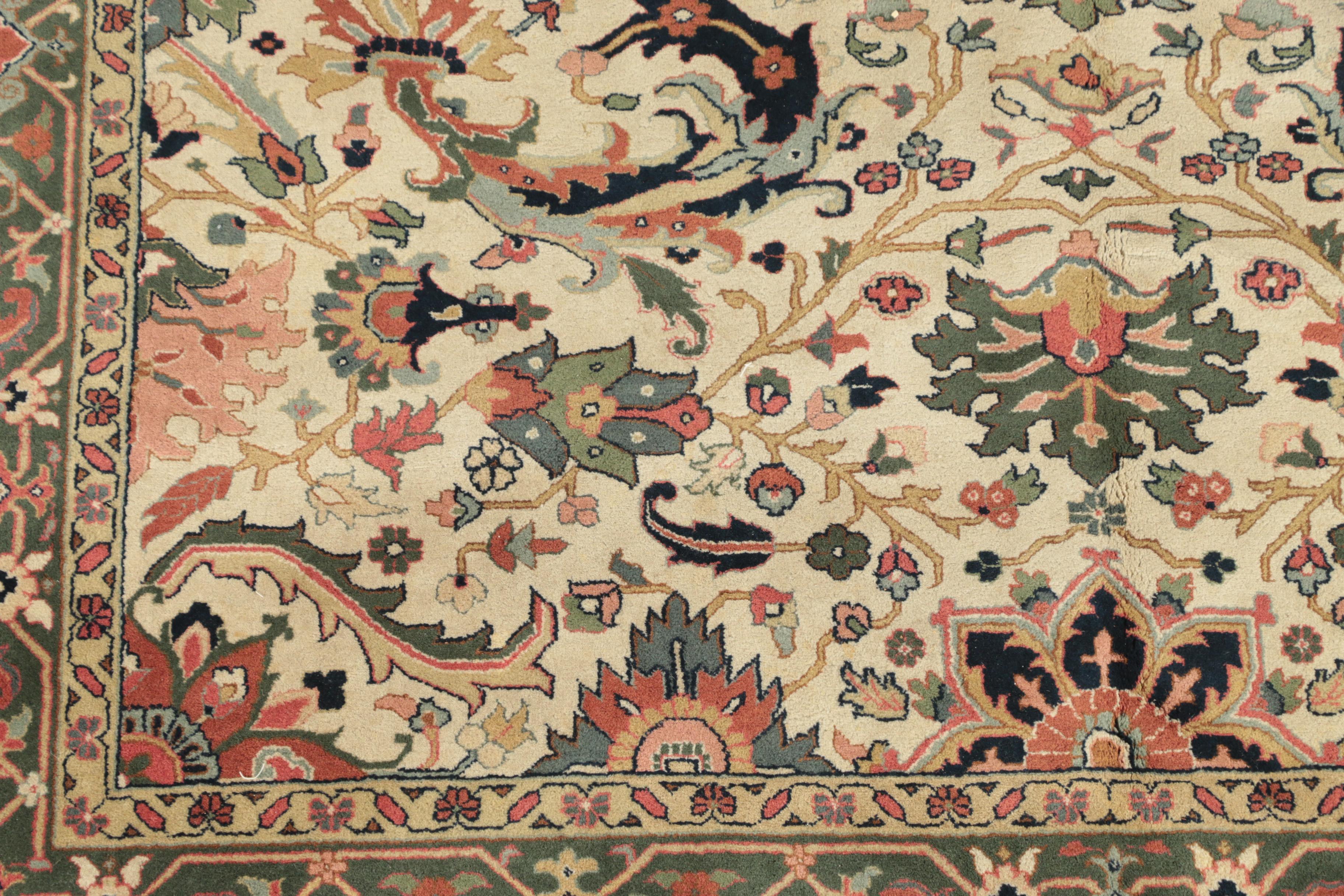 Finely Hand-Knotted Indo-Persian Serapi Wool Rug