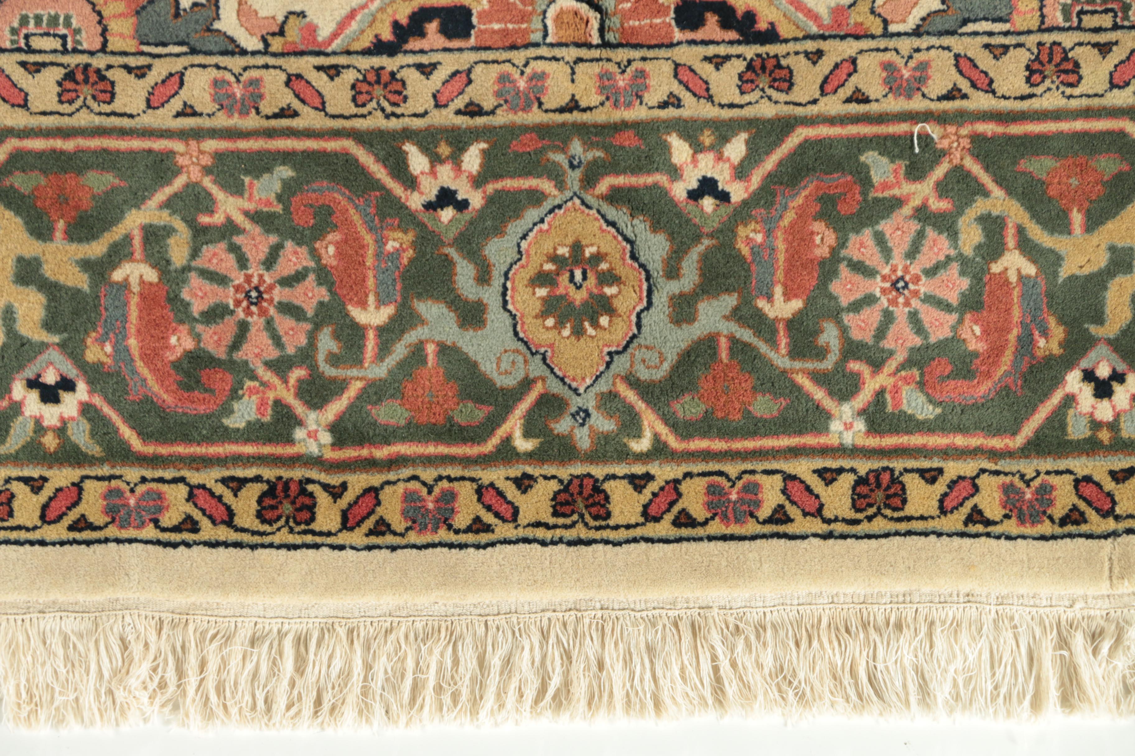 Finely Hand-Knotted Indo-Persian Serapi Wool Rug