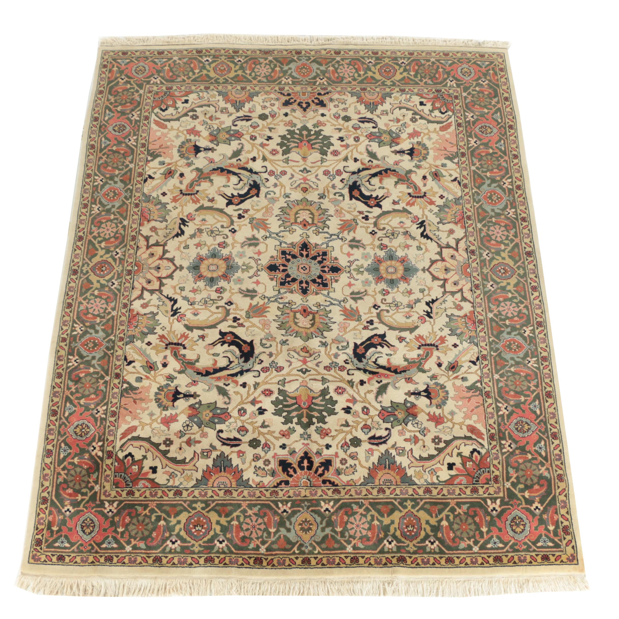 Finely Hand-Knotted Indo-Persian Serapi Wool Rug