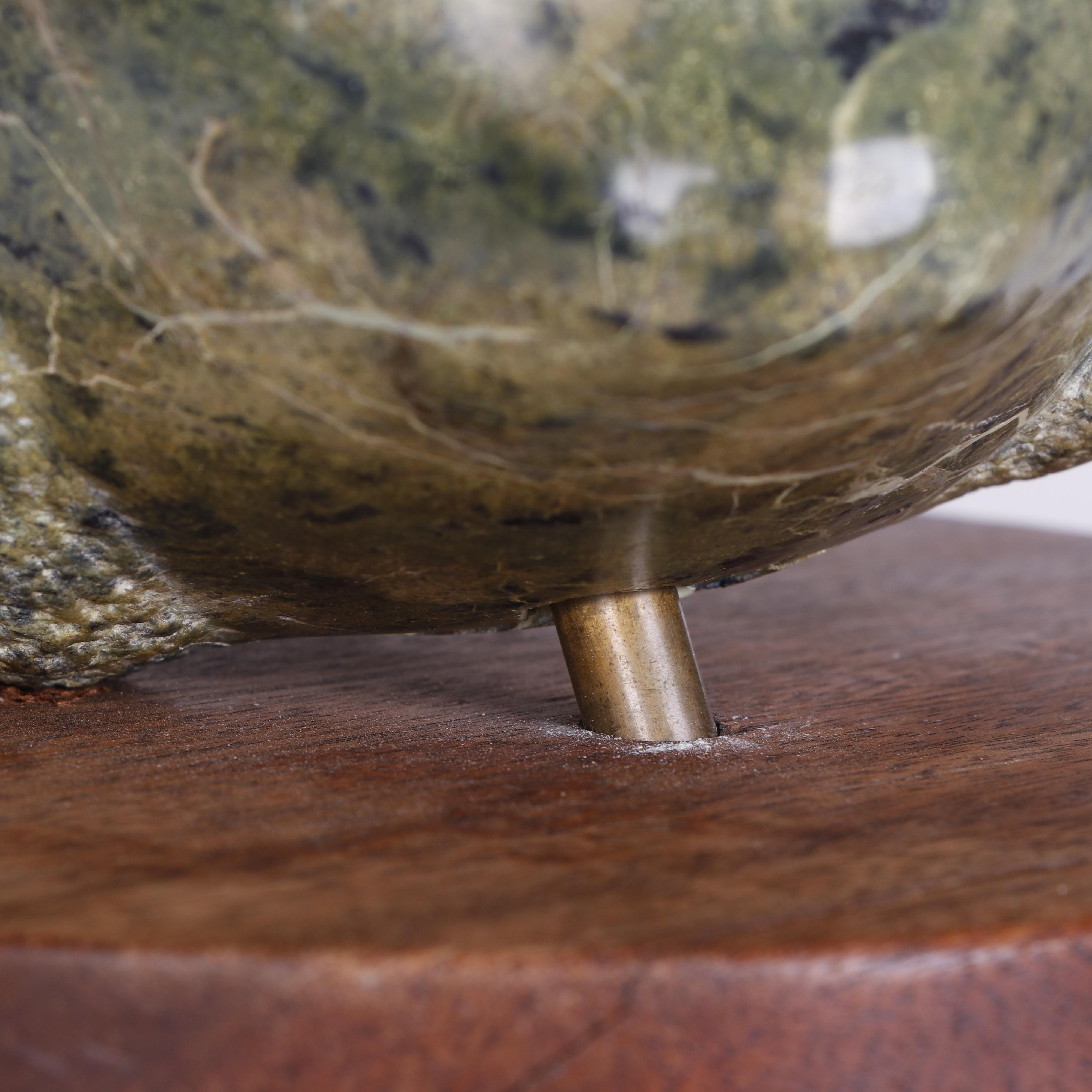 R. Thorn Carved Stone Bust on Cylindrical Wooden Plinth