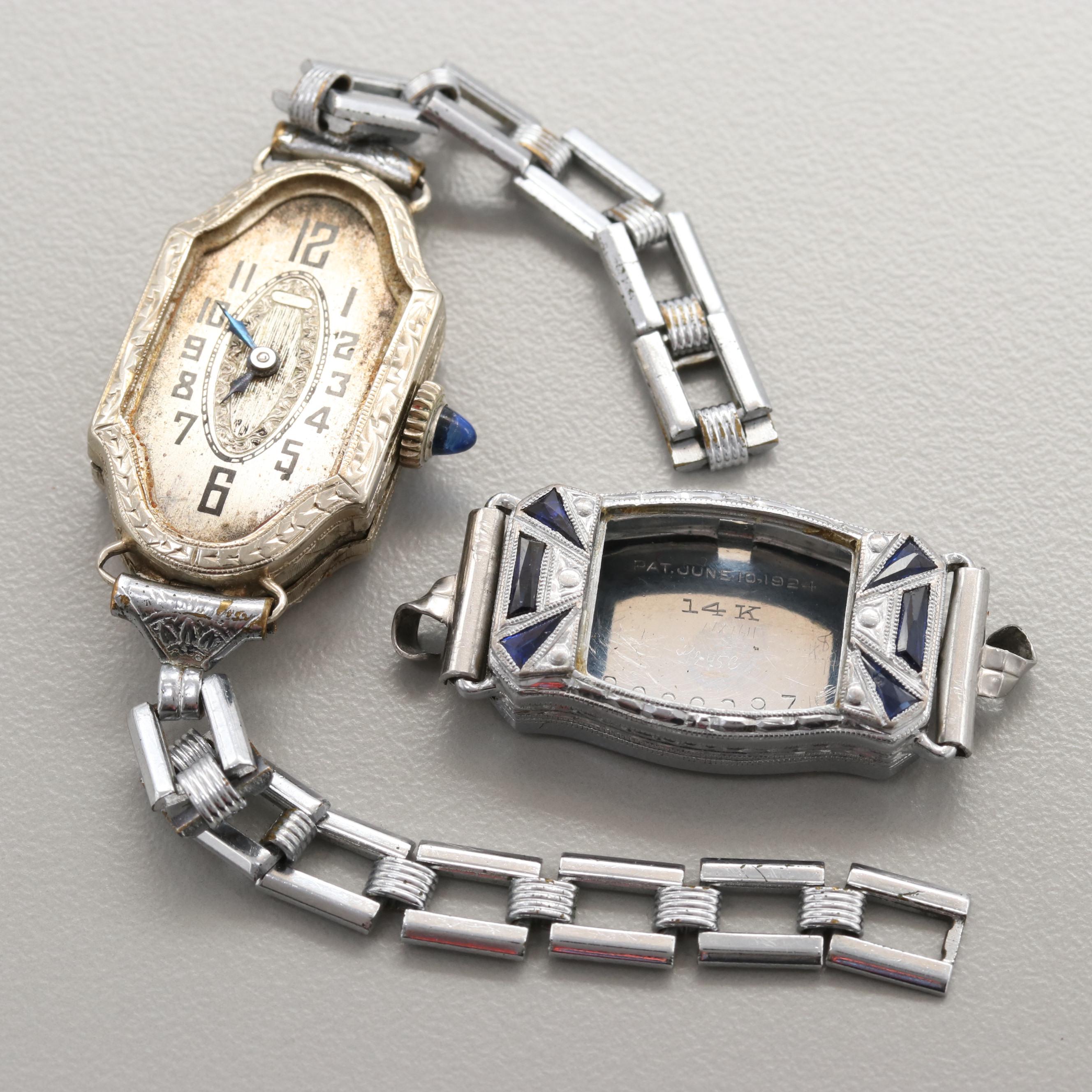 Vintage 14K White Gold Watch With 14K White Gold Sapphire Watch Case