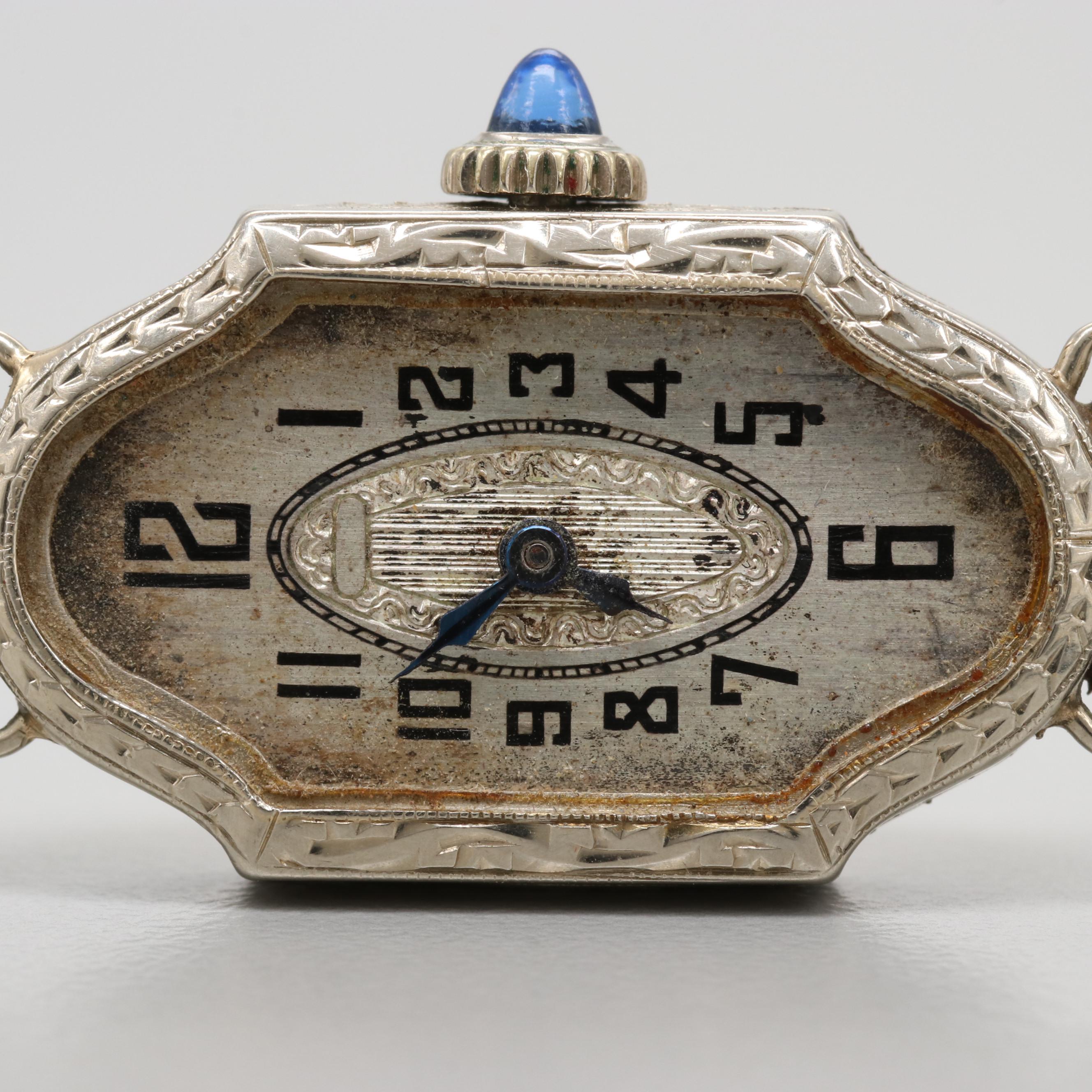 Vintage 14K White Gold Watch With 14K White Gold Sapphire Watch Case