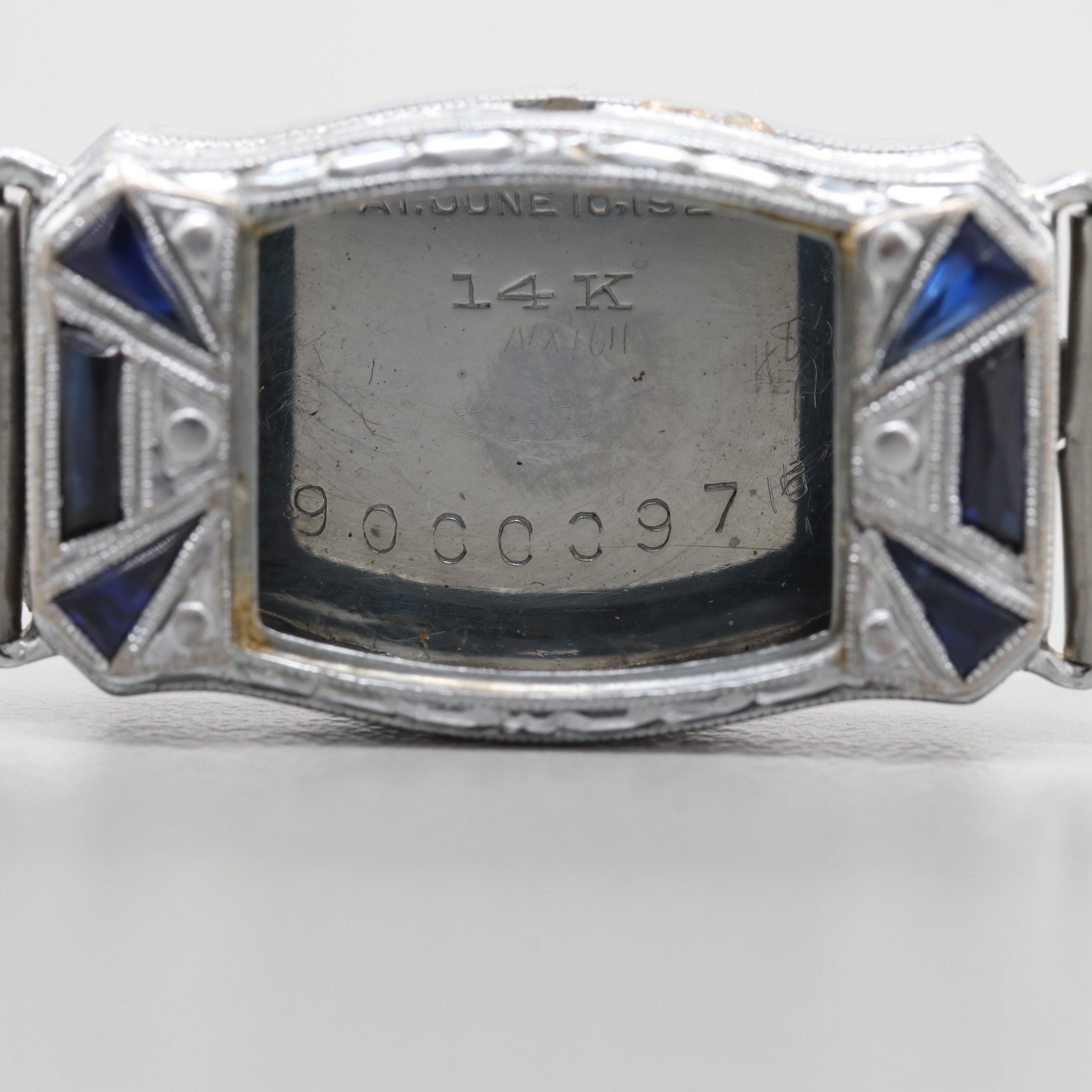 Vintage 14K White Gold Watch With 14K White Gold Sapphire Watch Case