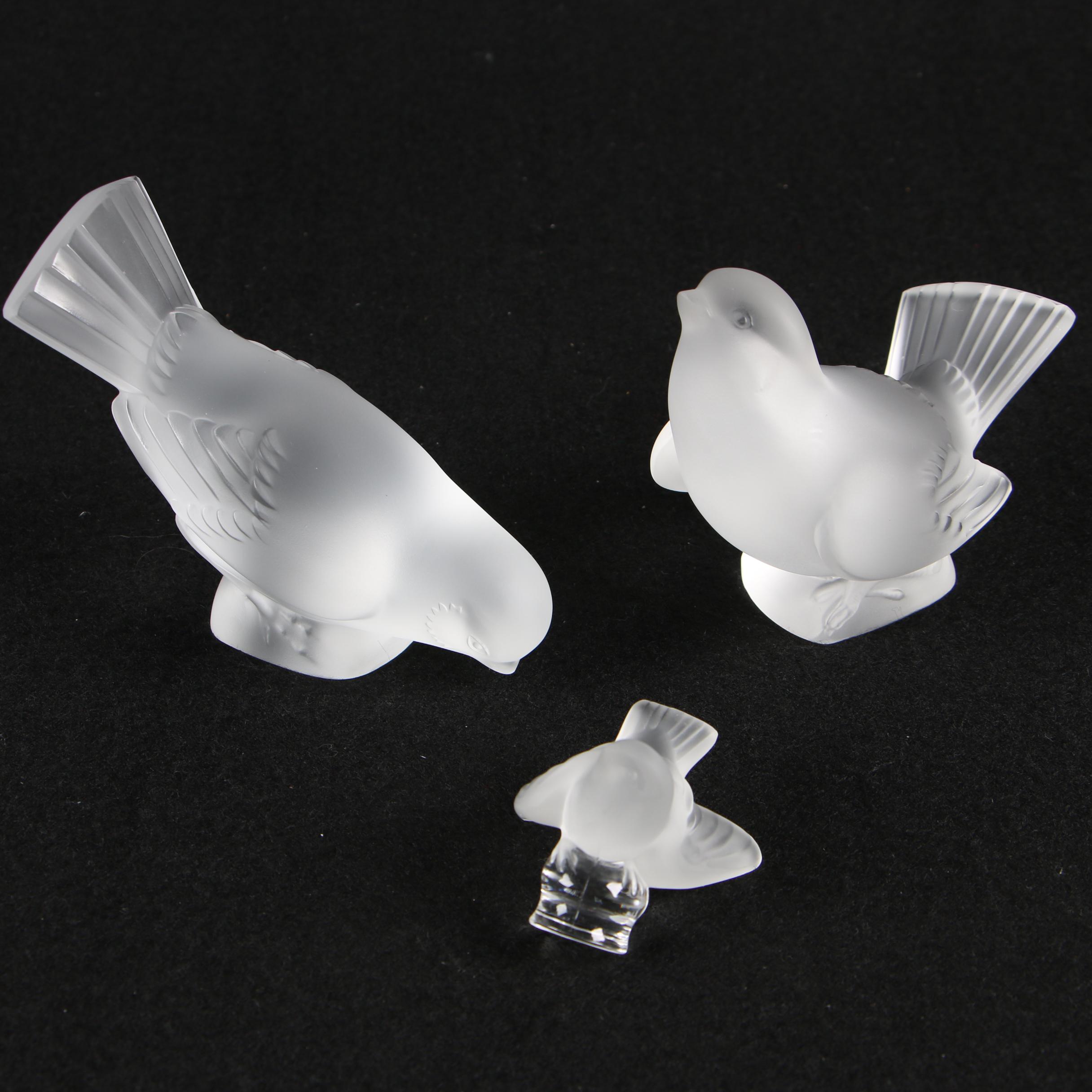 Lalique Crystal Bird Paperweights and Figurine