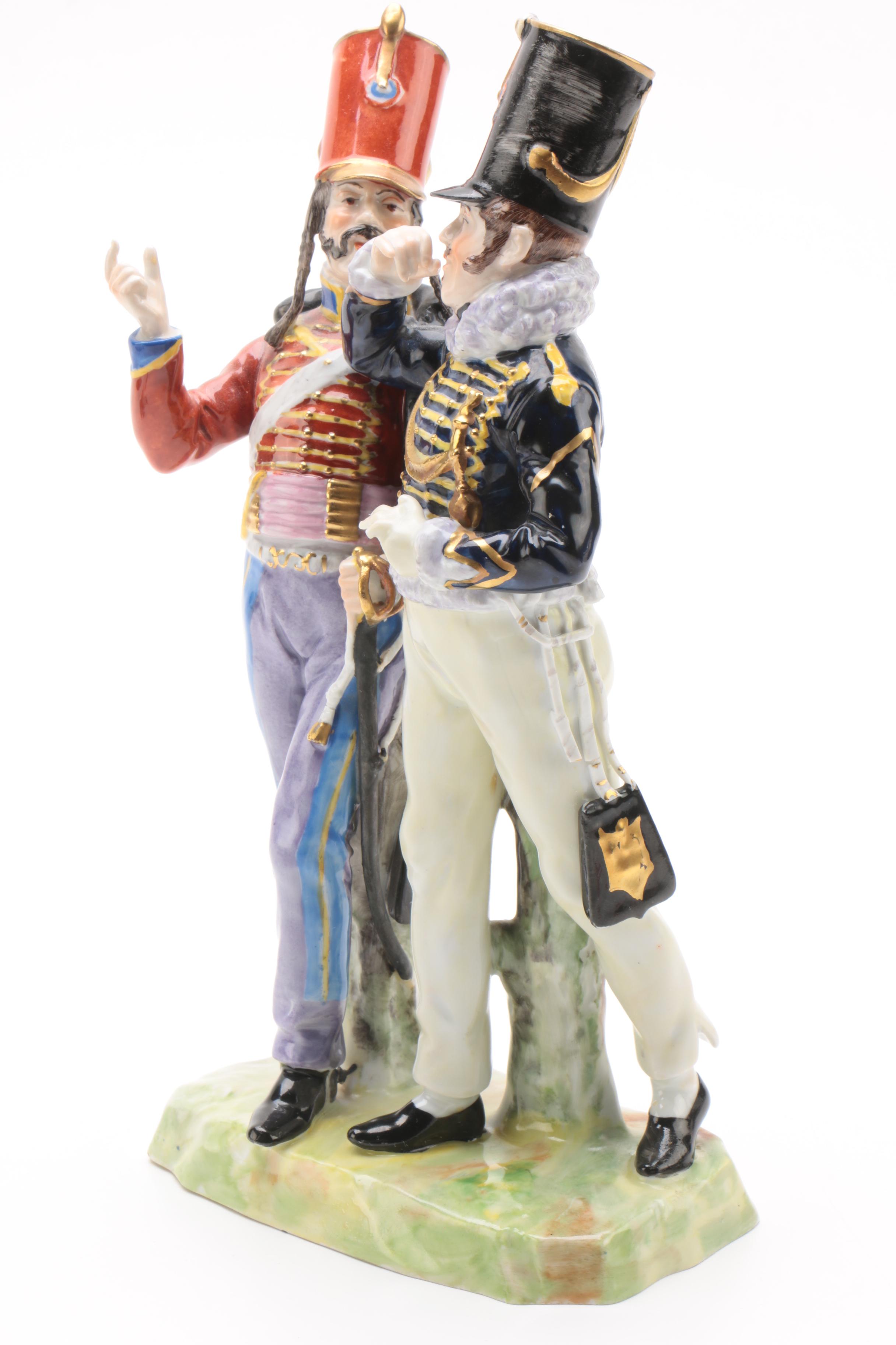 German Porcelain Army Colonels and Officer Figurines, Early 20th Century