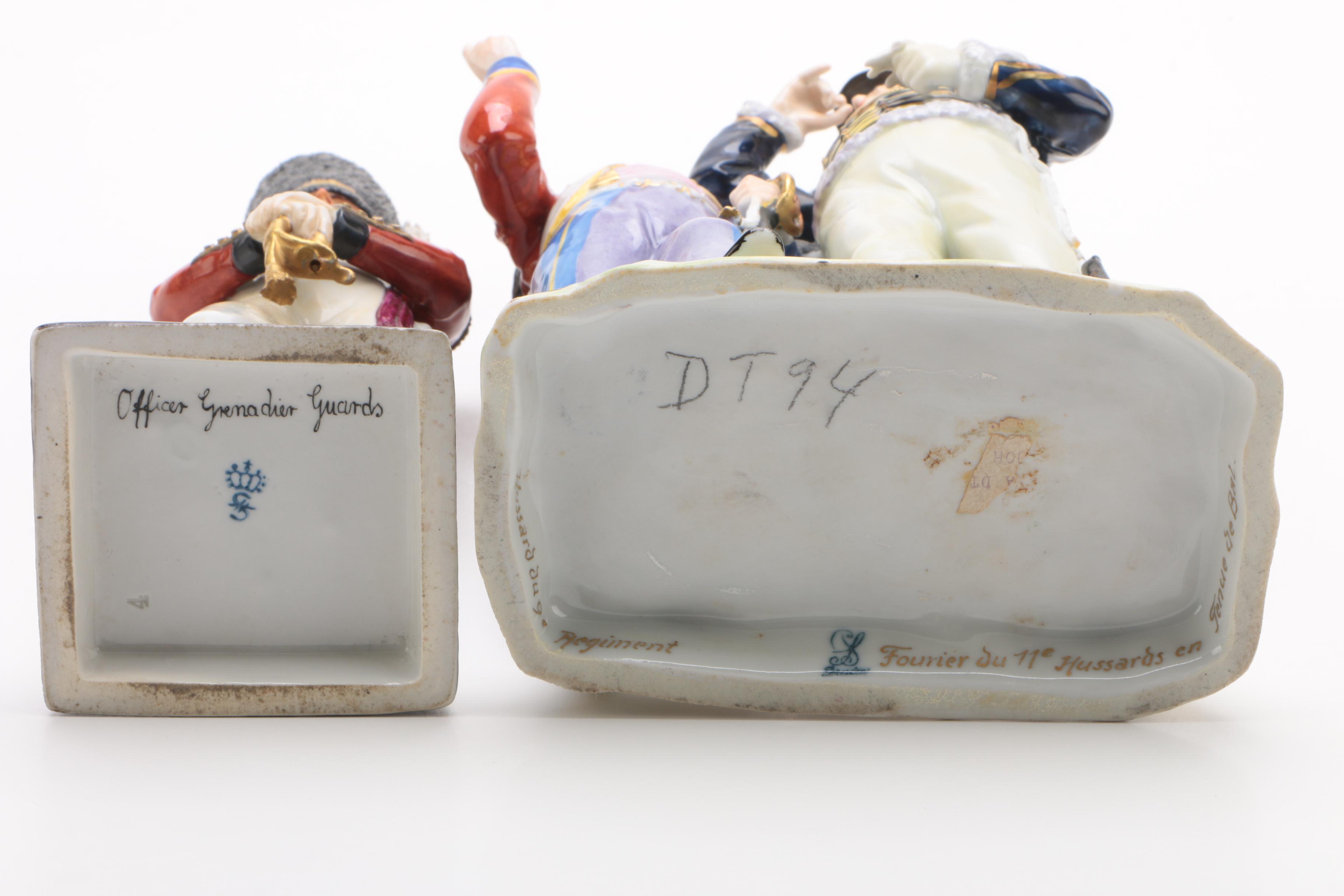 German Porcelain Army Colonels and Officer Figurines, Early 20th Century