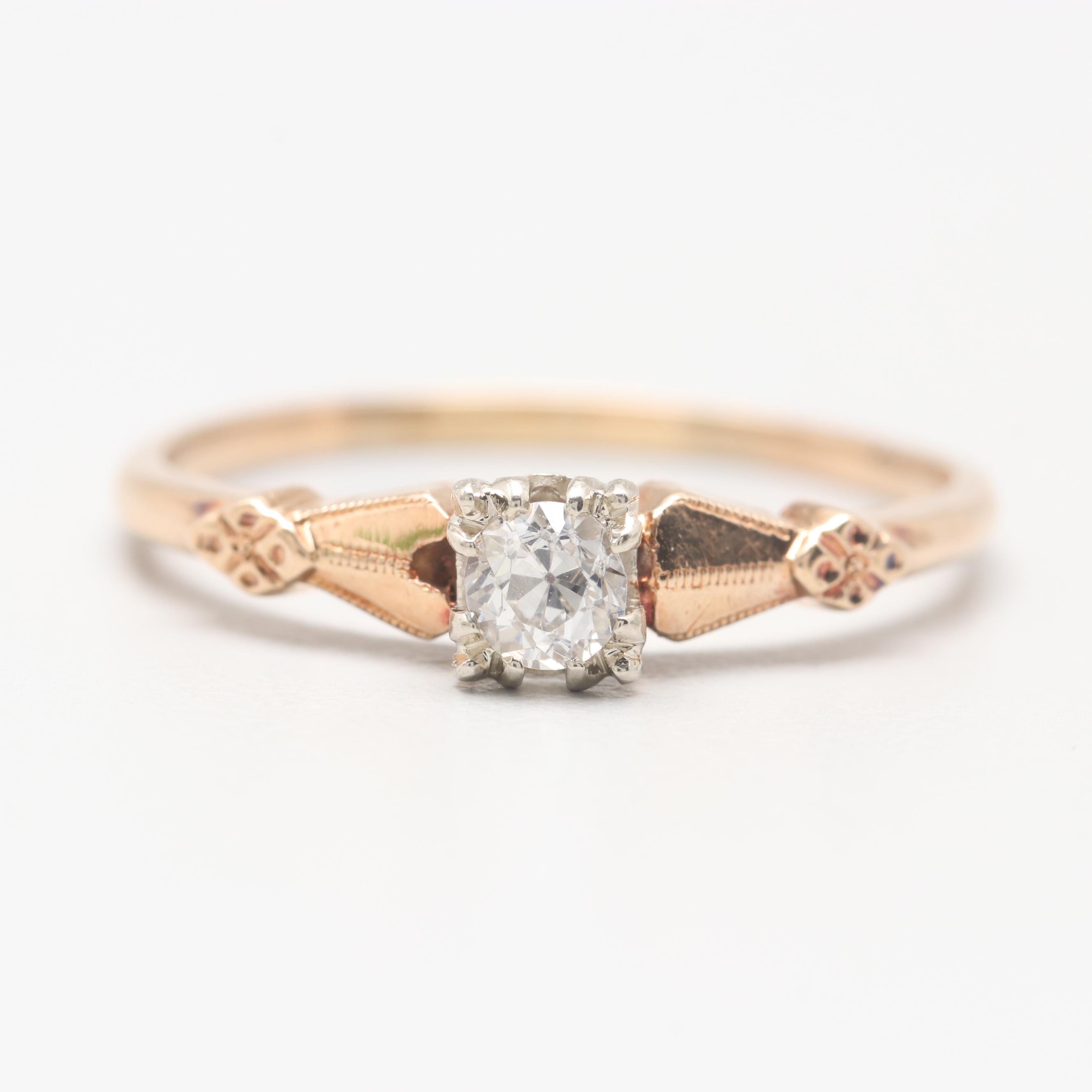 Circa 1930s 14K Yellow Gold Old European Cut Diamond Ring