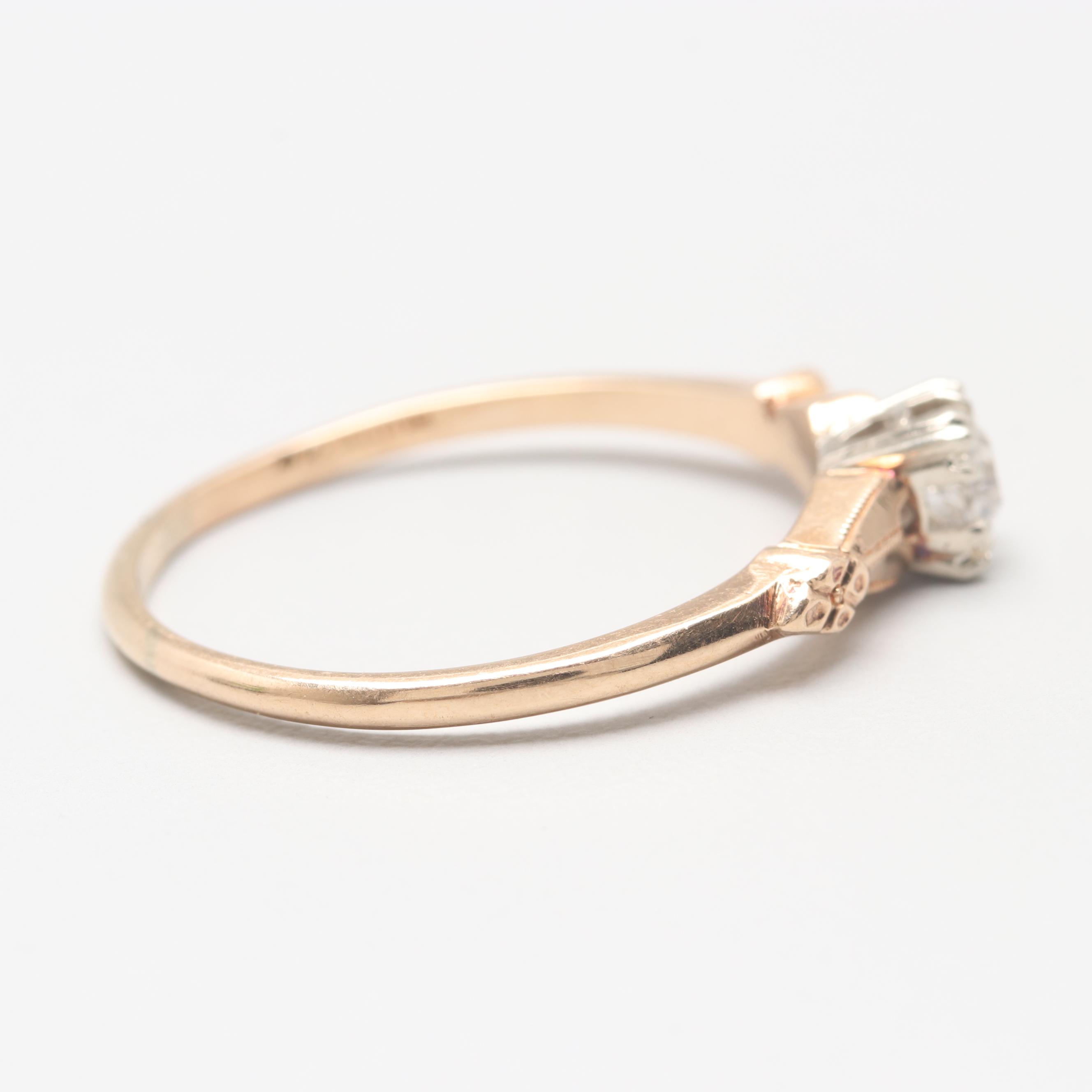 Circa 1930s 14K Yellow Gold Old European Cut Diamond Ring