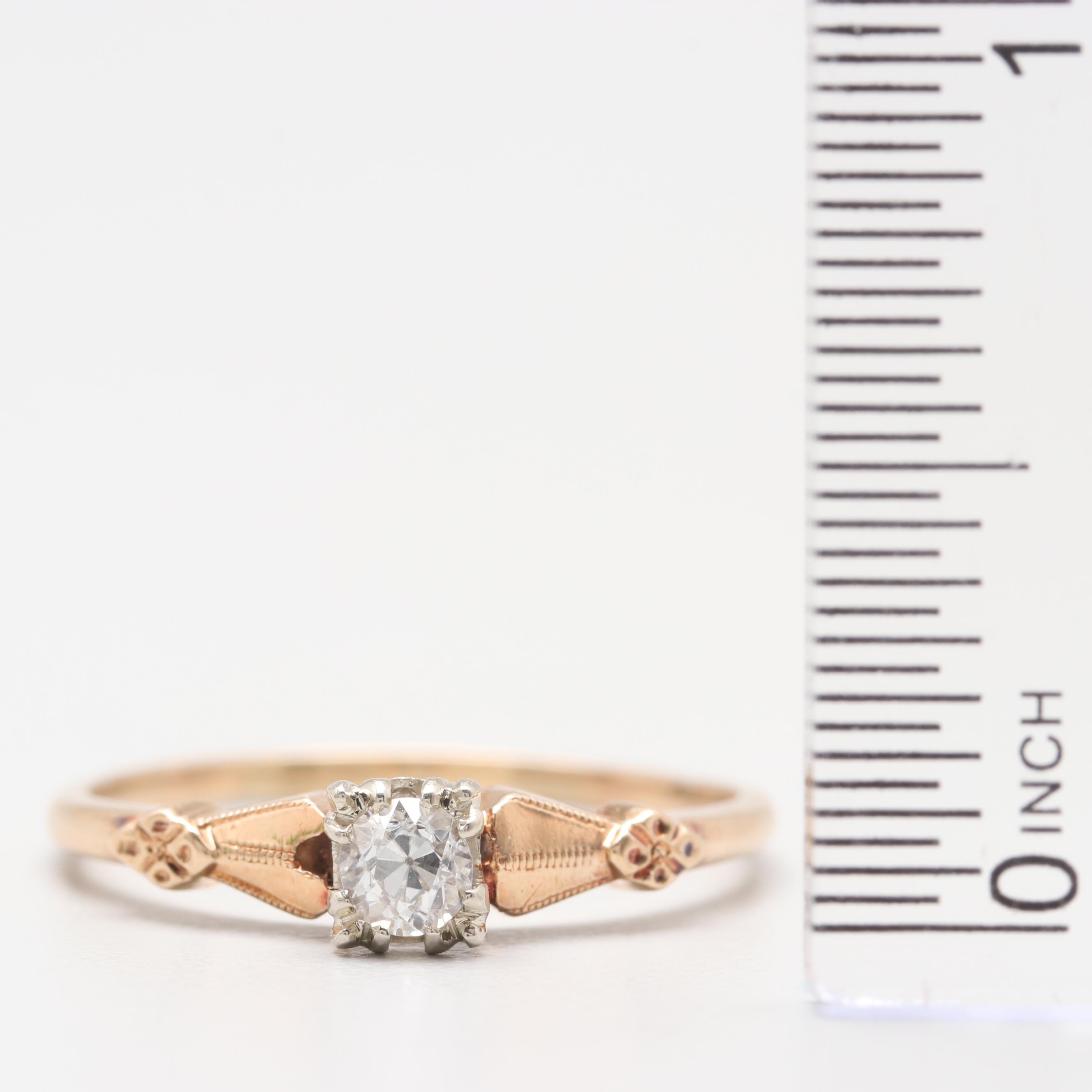 Circa 1930s 14K Yellow Gold Old European Cut Diamond Ring
