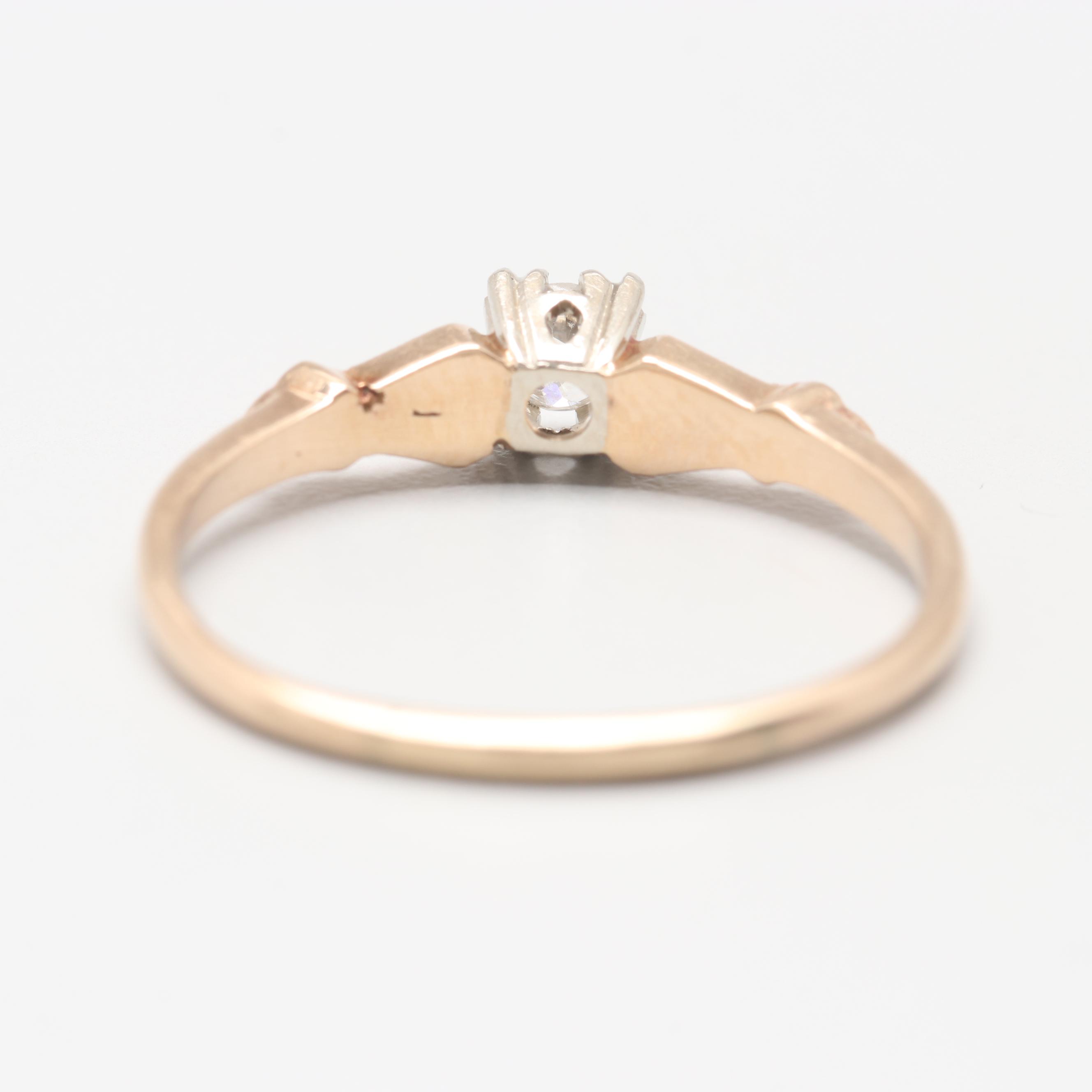 Circa 1930s 14K Yellow Gold Old European Cut Diamond Ring
