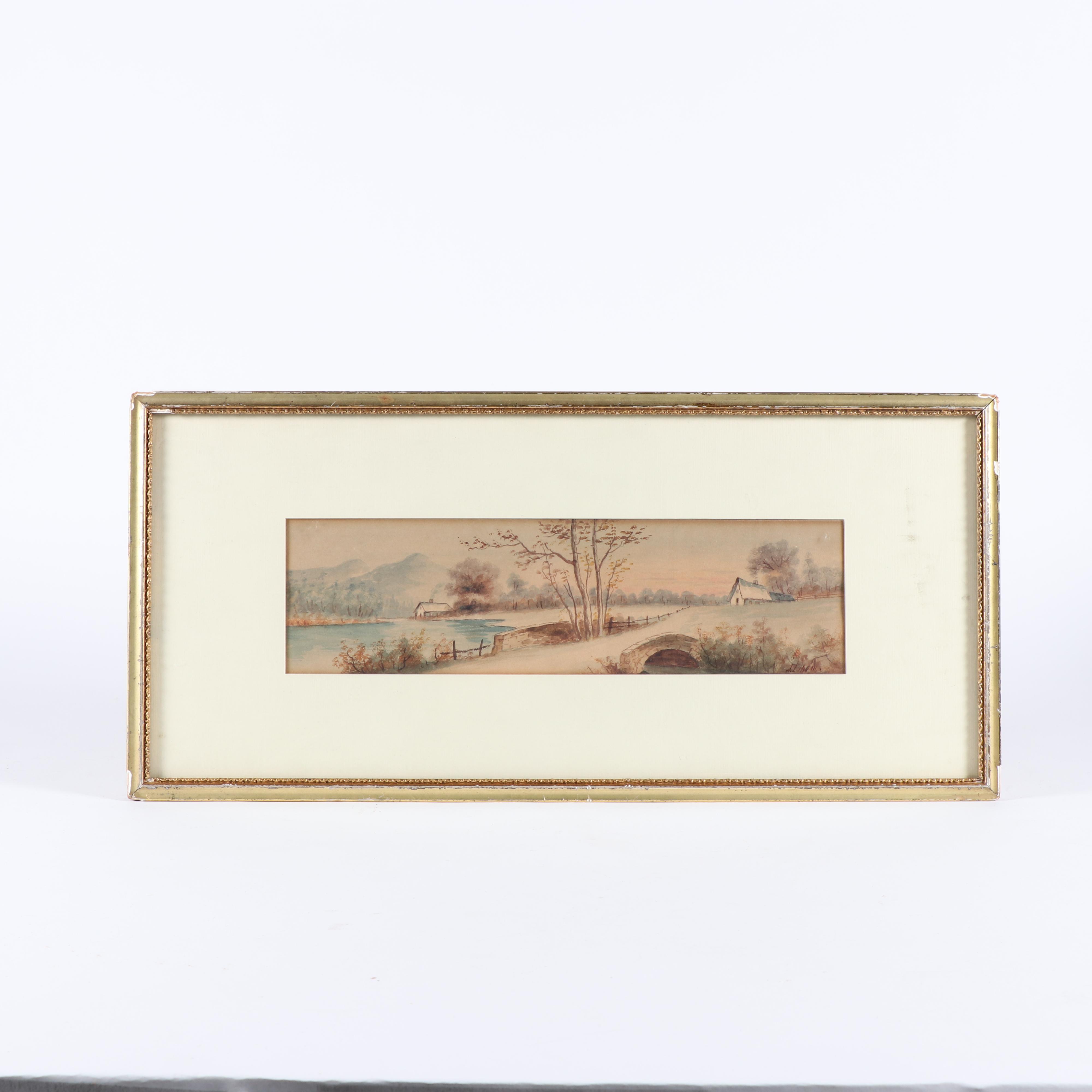 Antique Watercolor Landscape Painting
