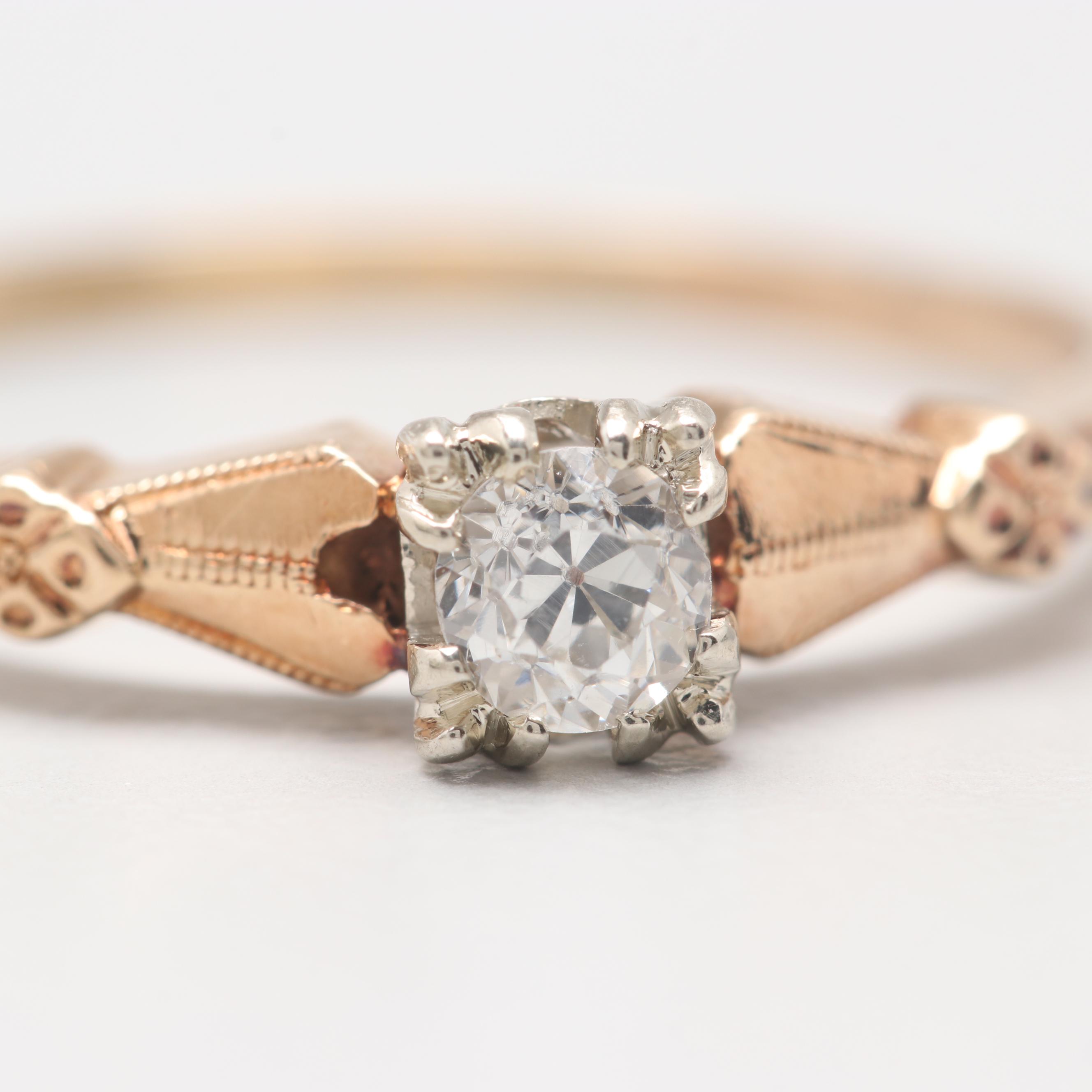 Circa 1930s 14K Yellow Gold Old European Cut Diamond Ring