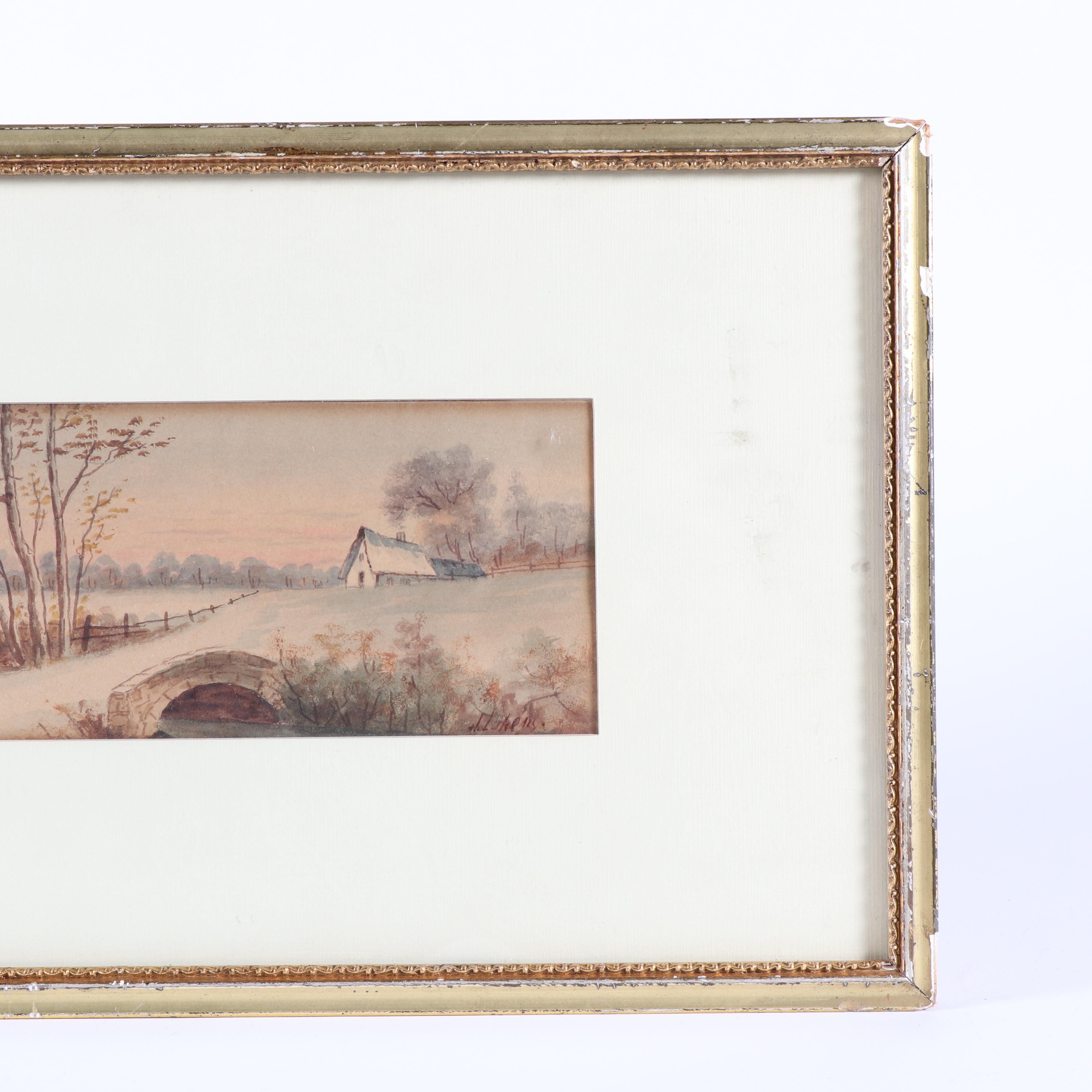 Antique Watercolor Landscape Painting