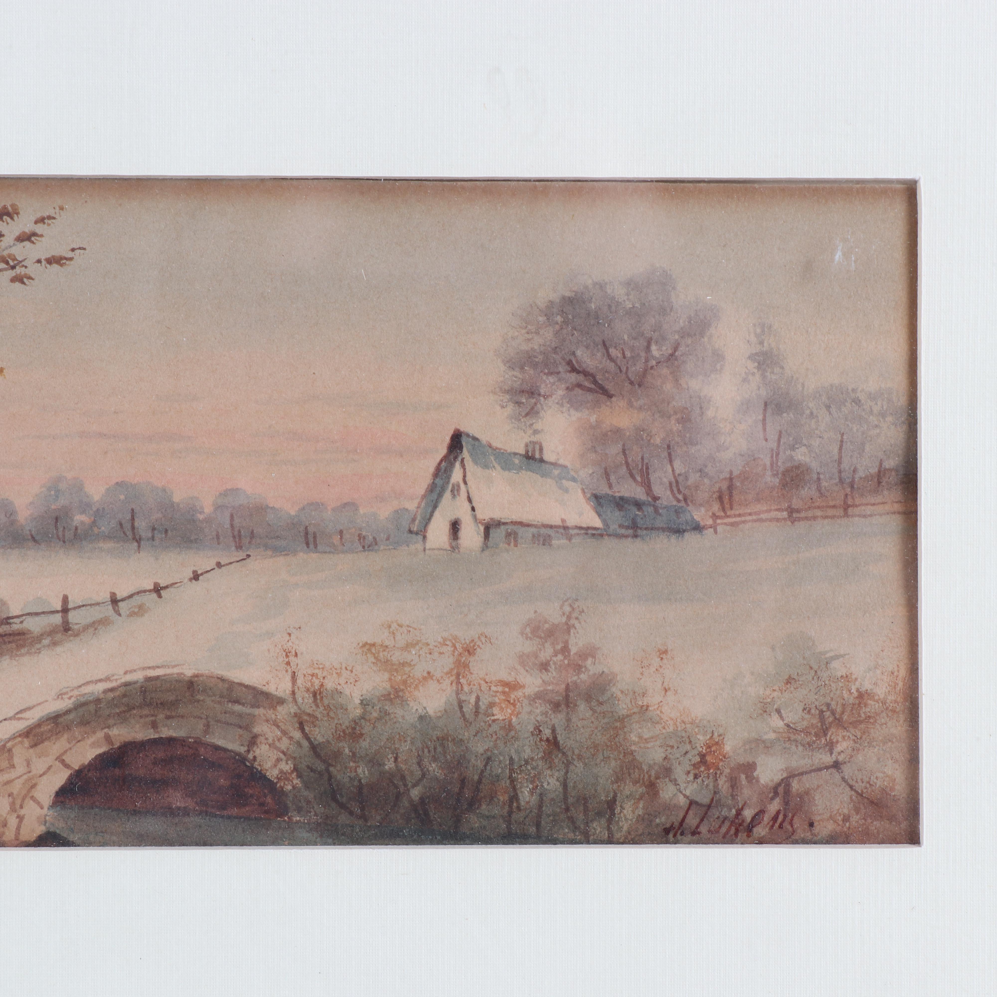 Antique Watercolor Landscape Painting