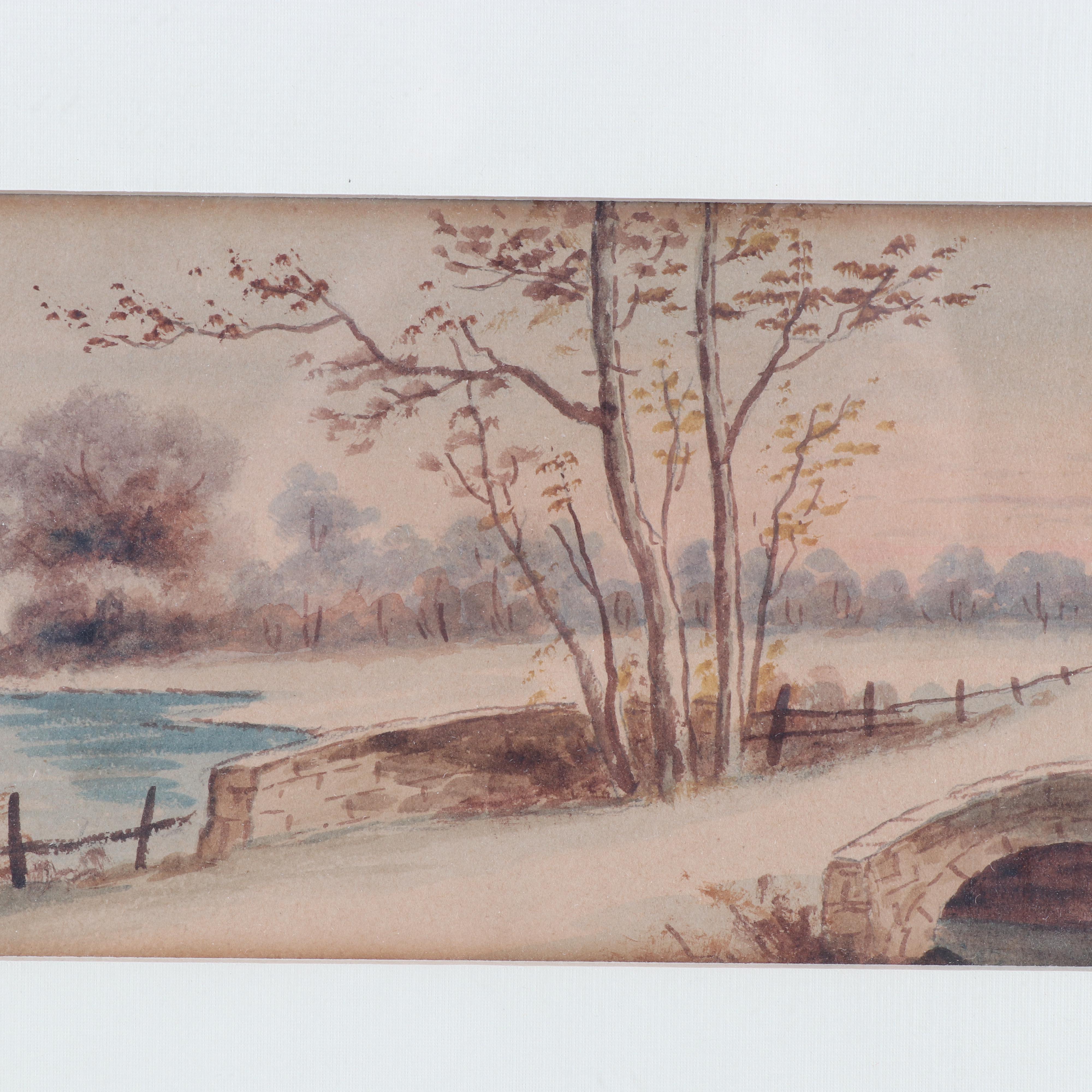 Antique Watercolor Landscape Painting