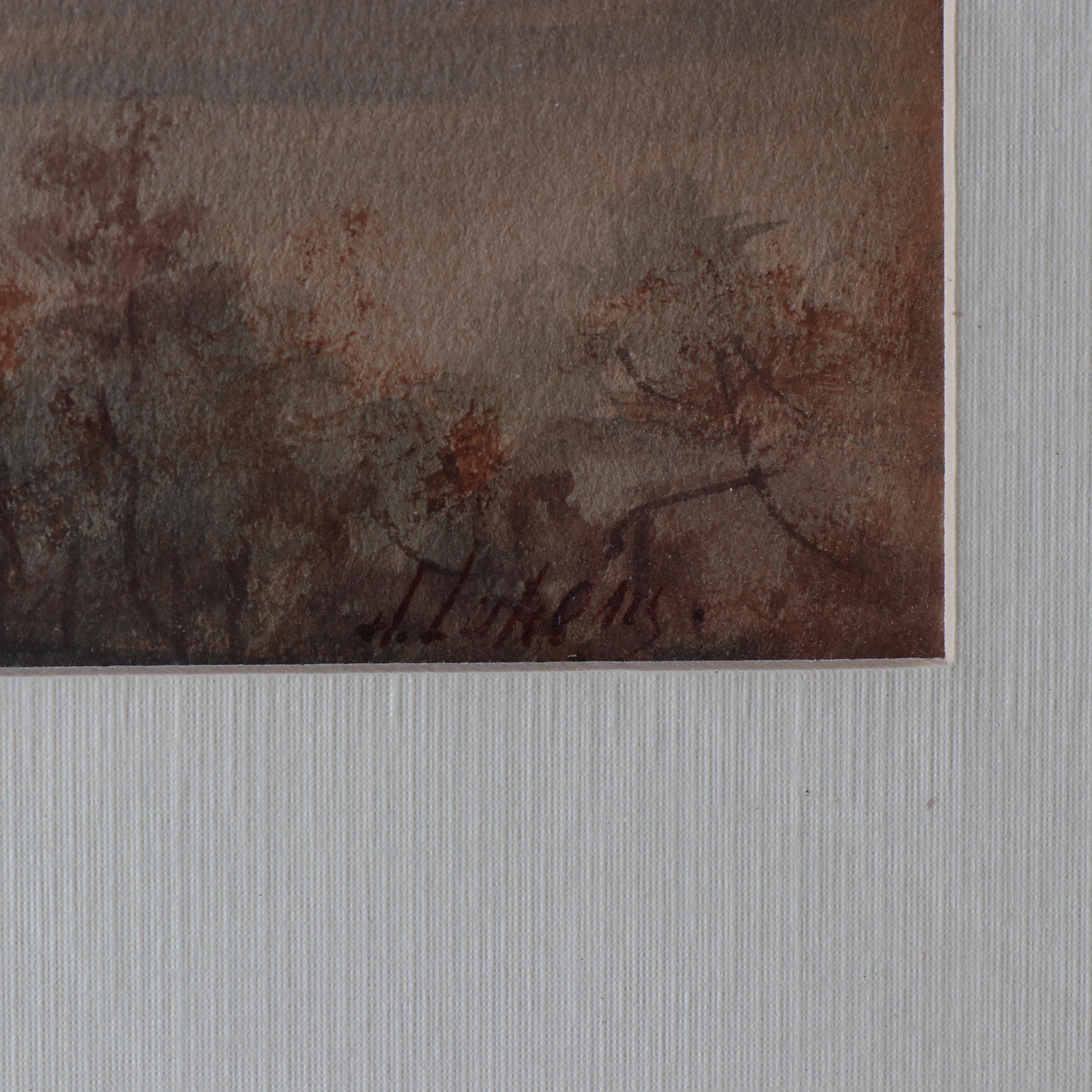 Antique Watercolor Landscape Painting