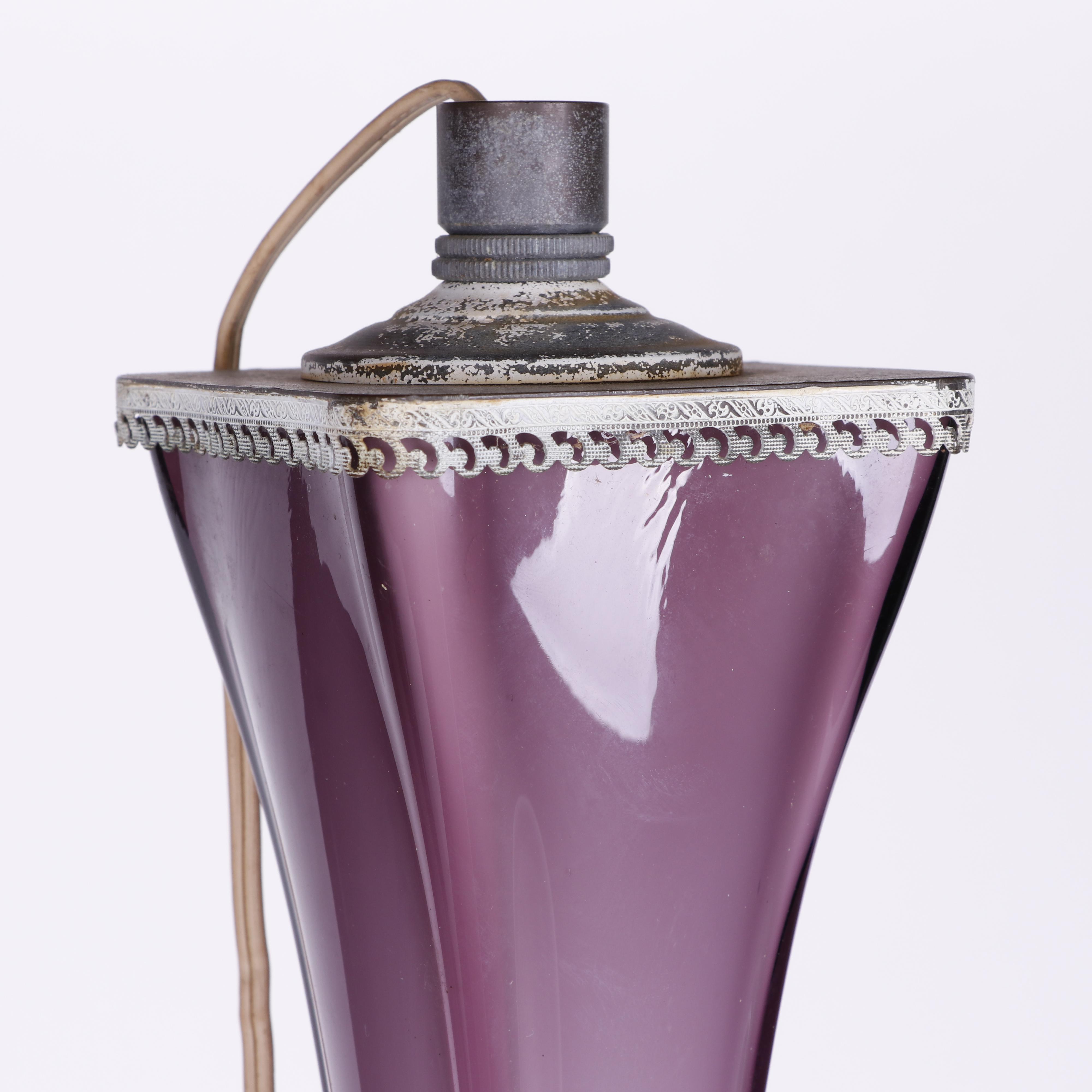 Italian Art Glass Console Lamp with Marble Base