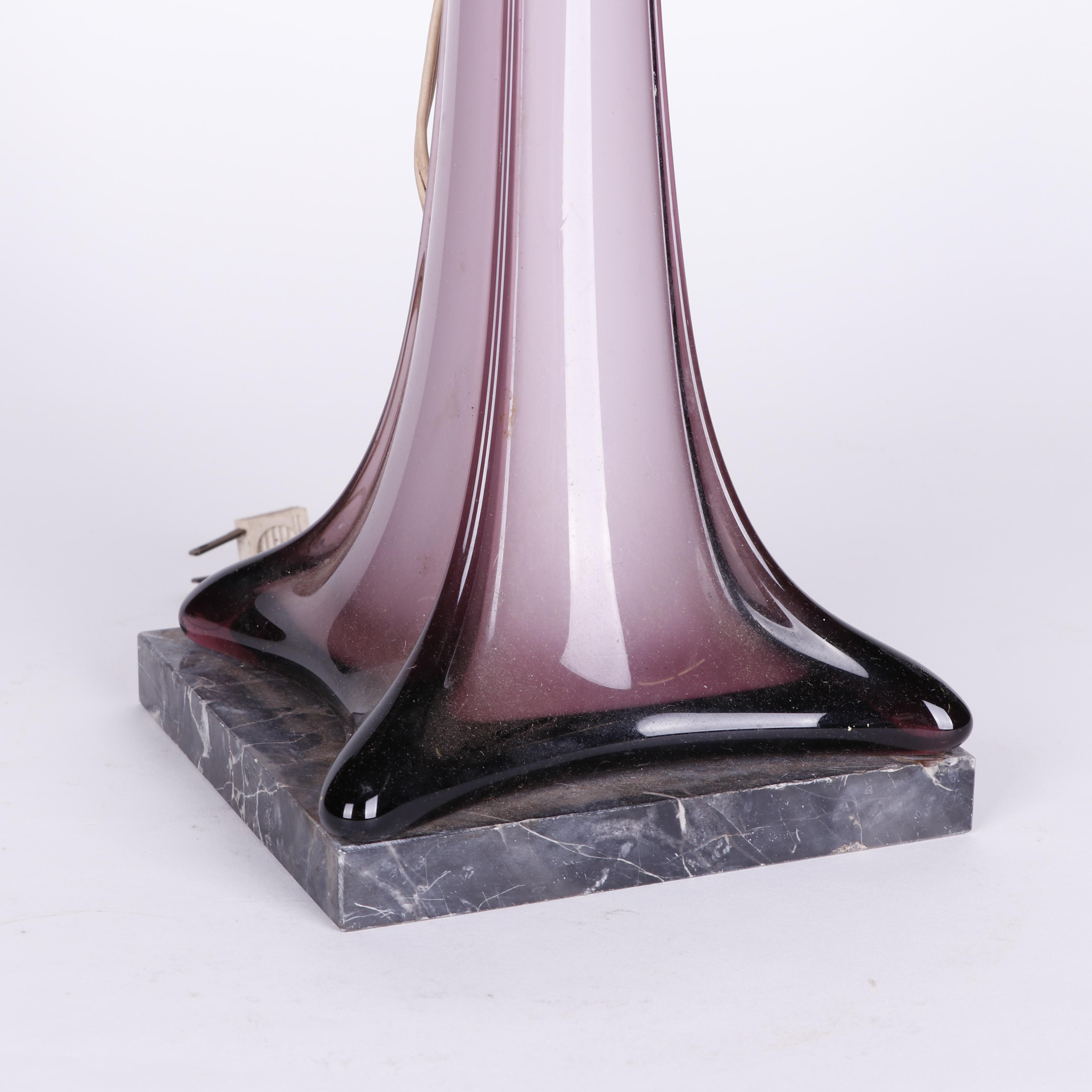 Italian Art Glass Console Lamp with Marble Base