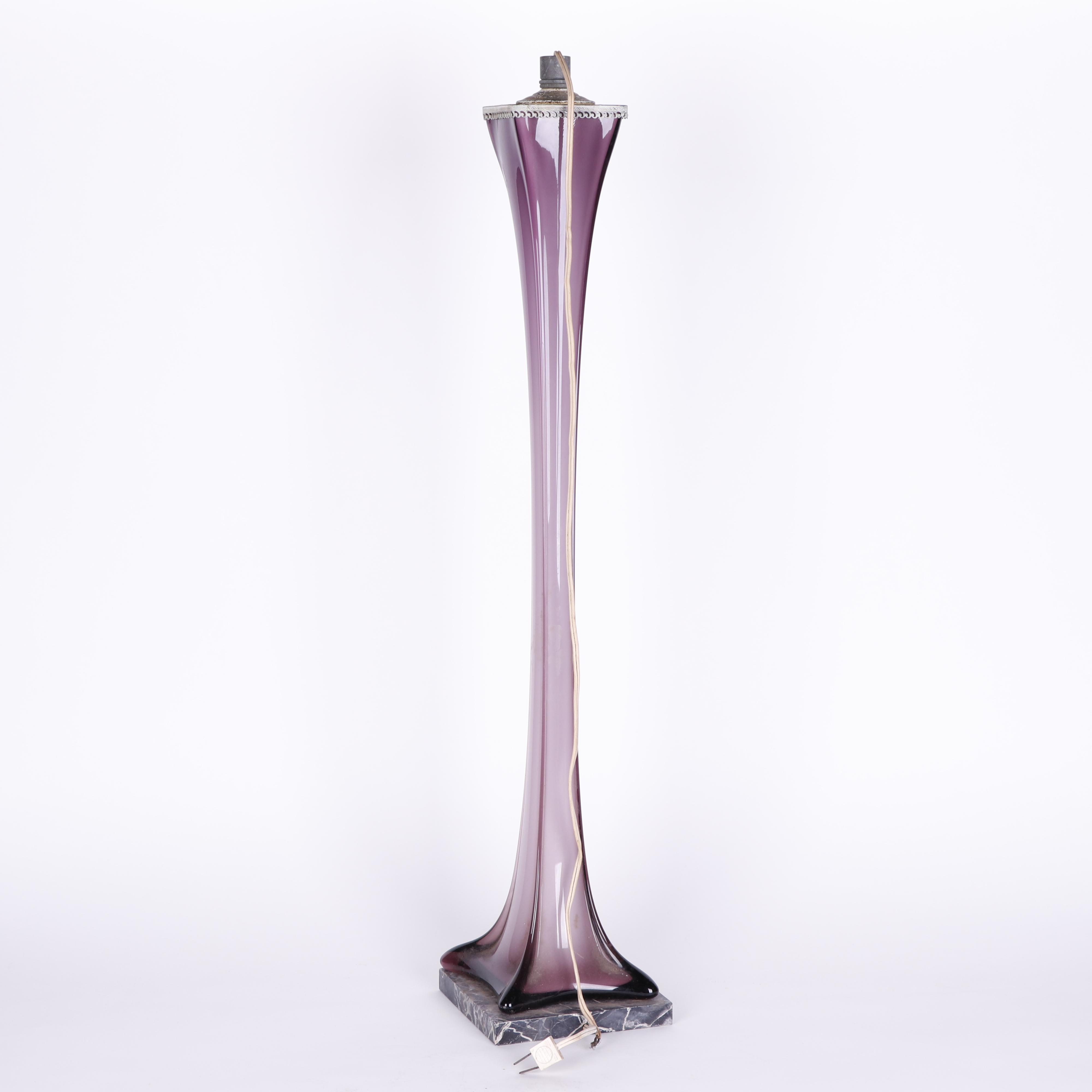 Italian Art Glass Console Lamp with Marble Base