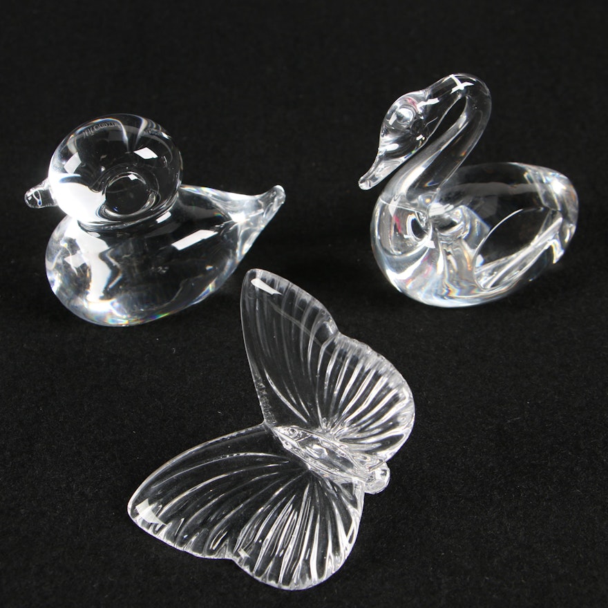 Folke Walving Royal Krona Crystal Duckling with Waterford and Spode Figurines