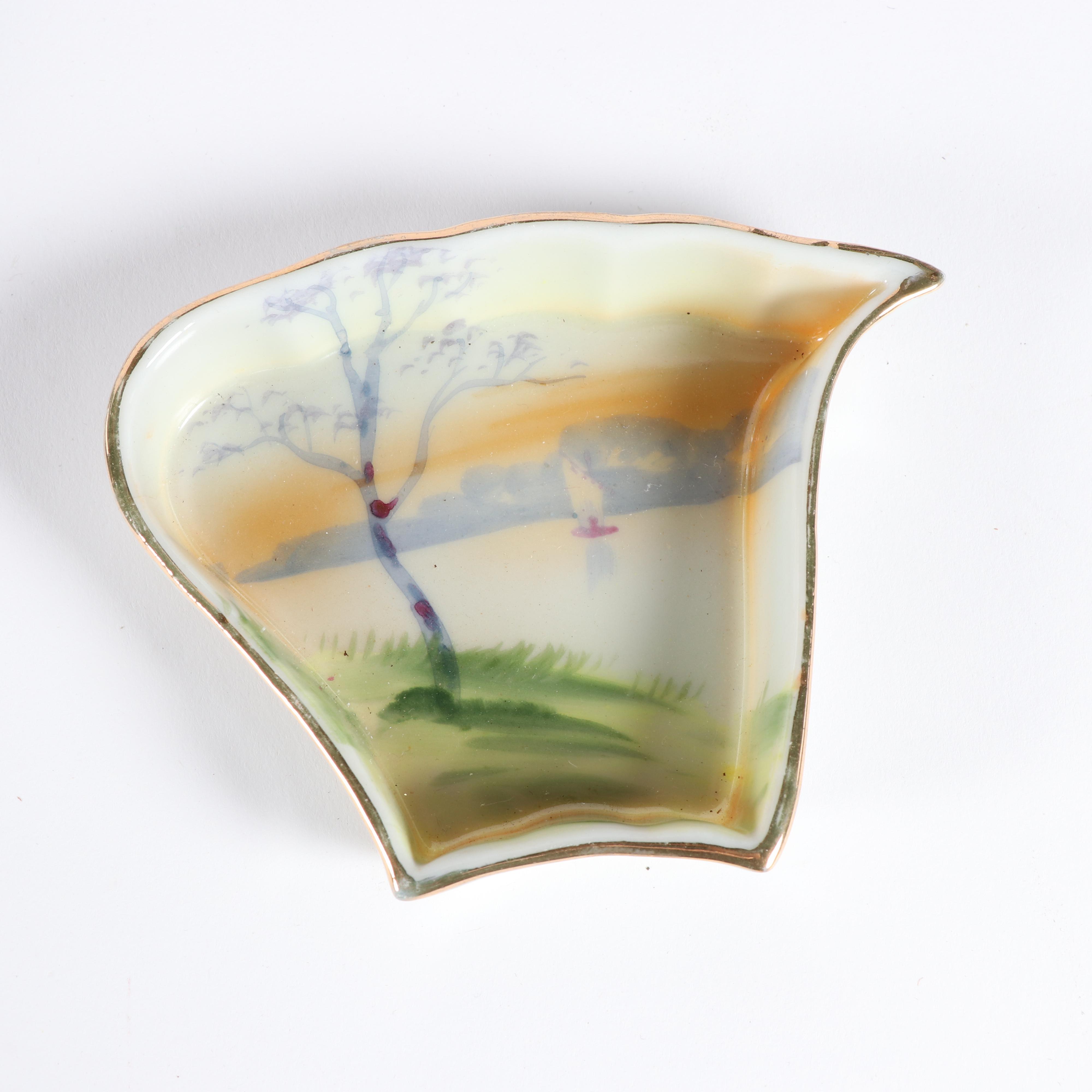 Vintage Japanese Nippon Porcelain Divided Tray in Lacquered Box