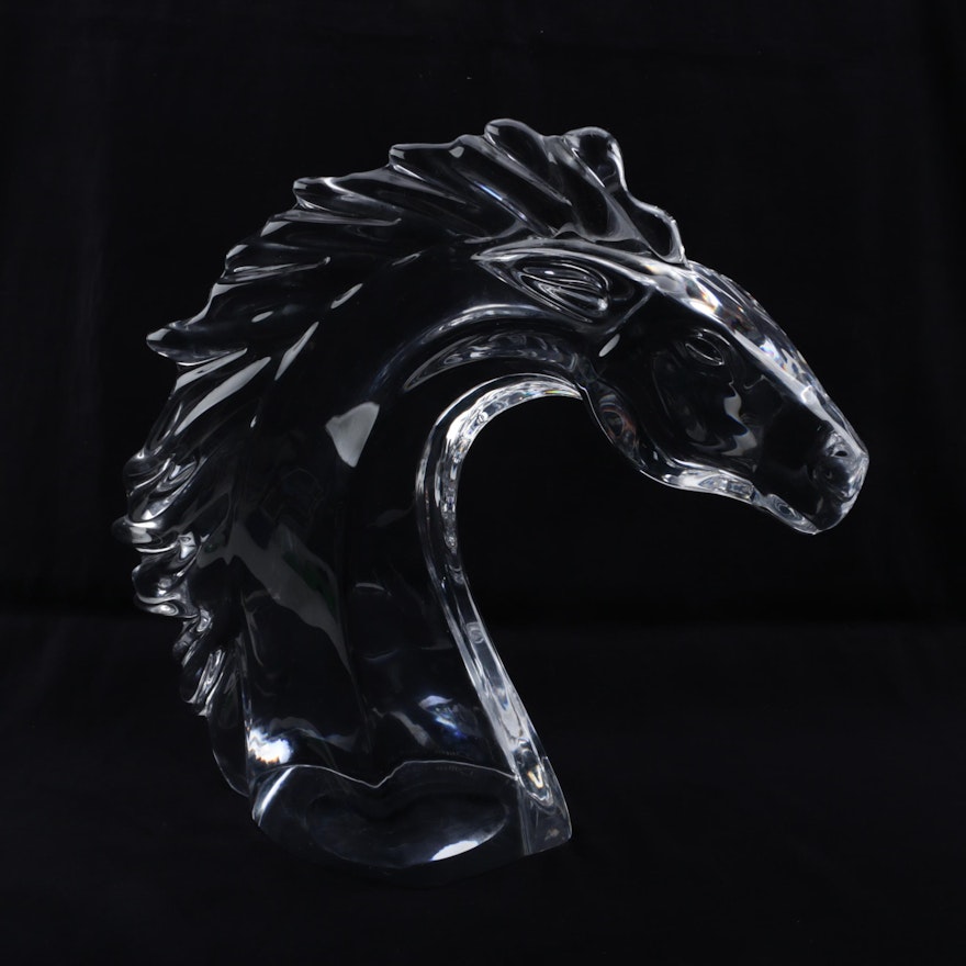 Daum of France Figural Horse Head Crystal Statuette